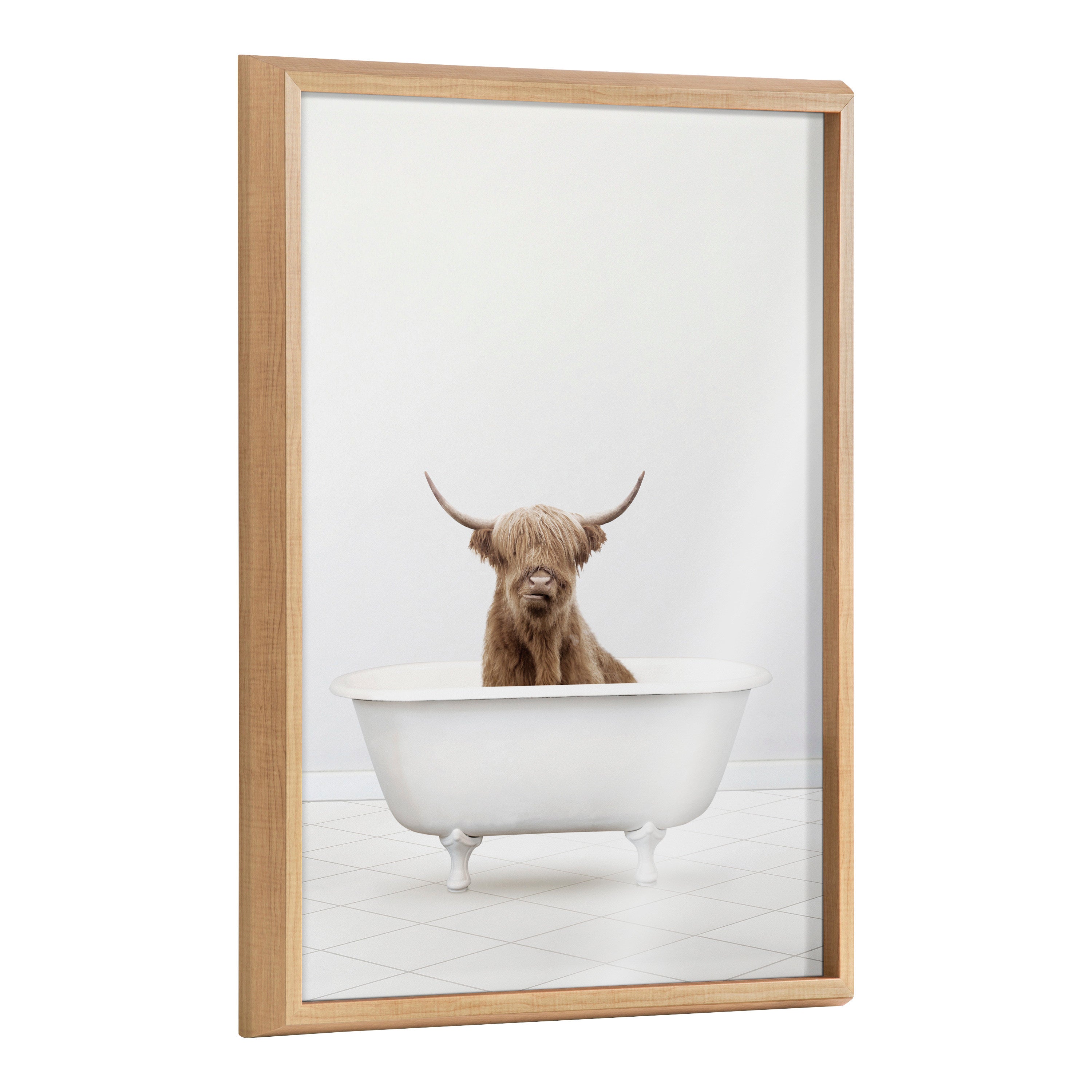 Blake Highland Cow Solo Bathtub Framed Printed Glass by Amy Peterson
