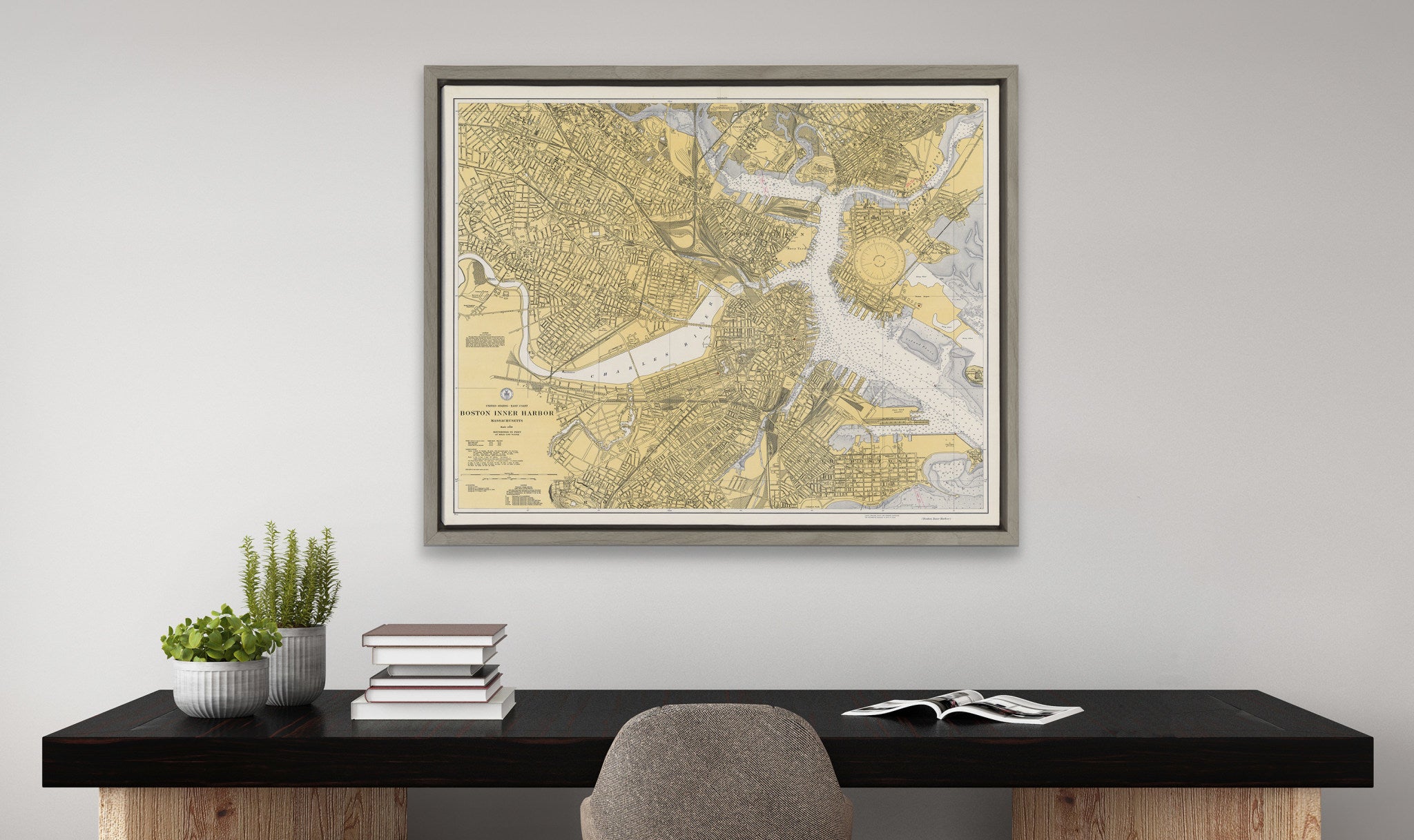 Sylvie Boston Harbor Map Framed Canvas by Corinna Buchholz of Piddix