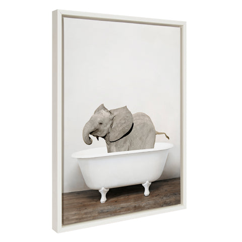 Sylvie Baby Elephant in the Tub Color Framed Canvas by Amy Peterson Art Studio