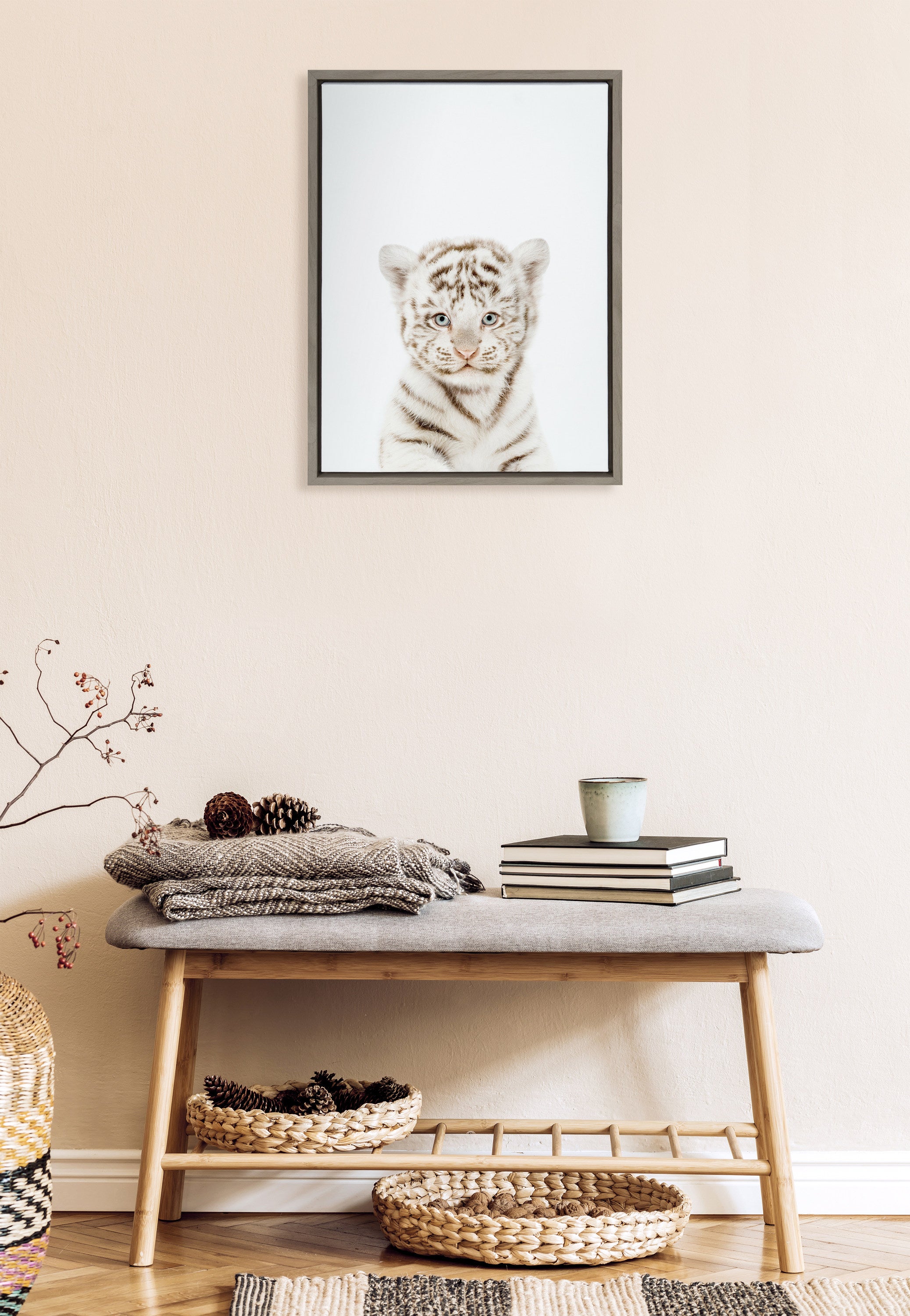 Sylvie Animal Studio Baby White Tiger Framed Canvas by Amy Peterson Art Studio