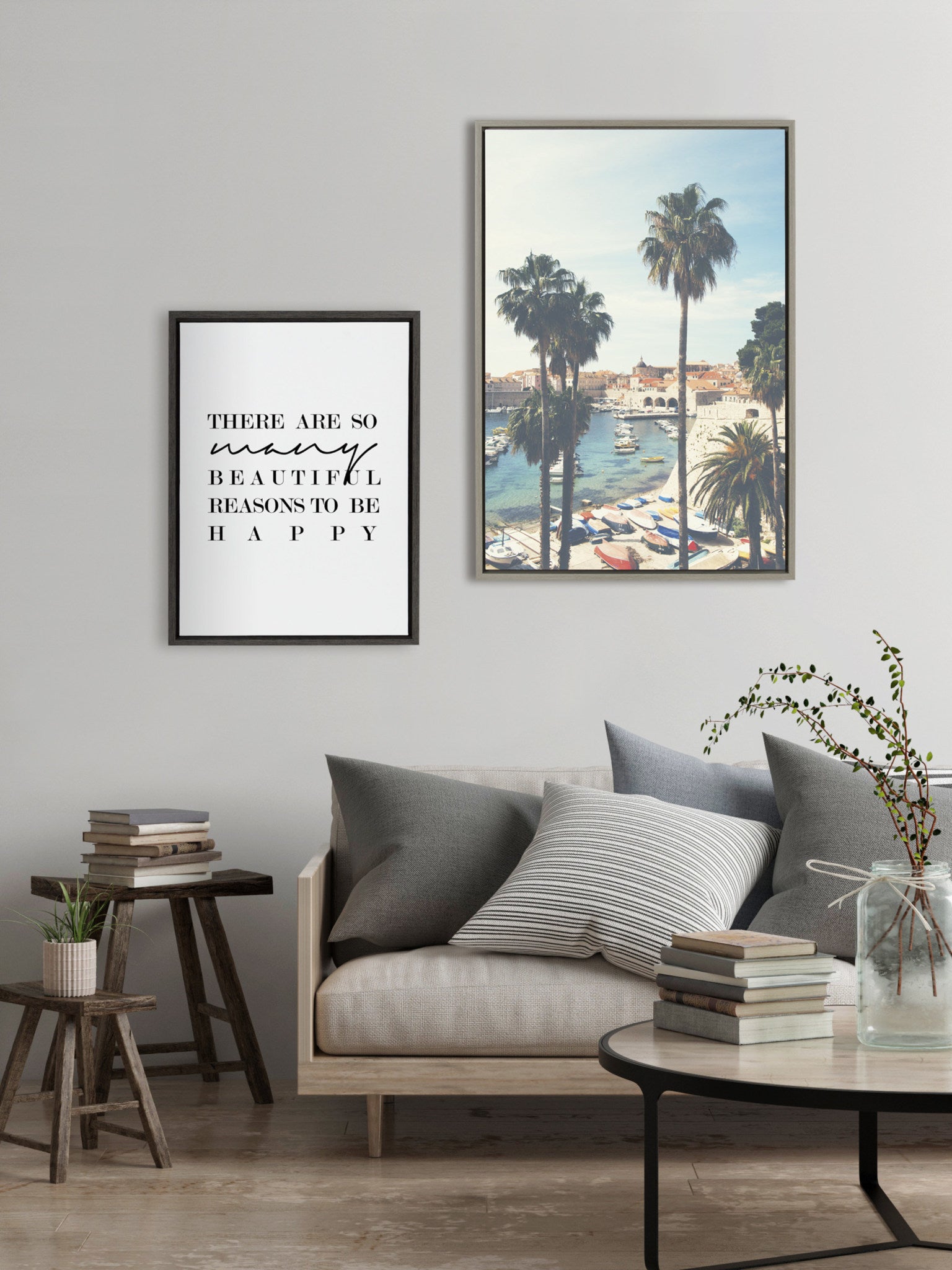 Sylvie The Palm Trees and The Boat Framed Canvas by Laura Evans