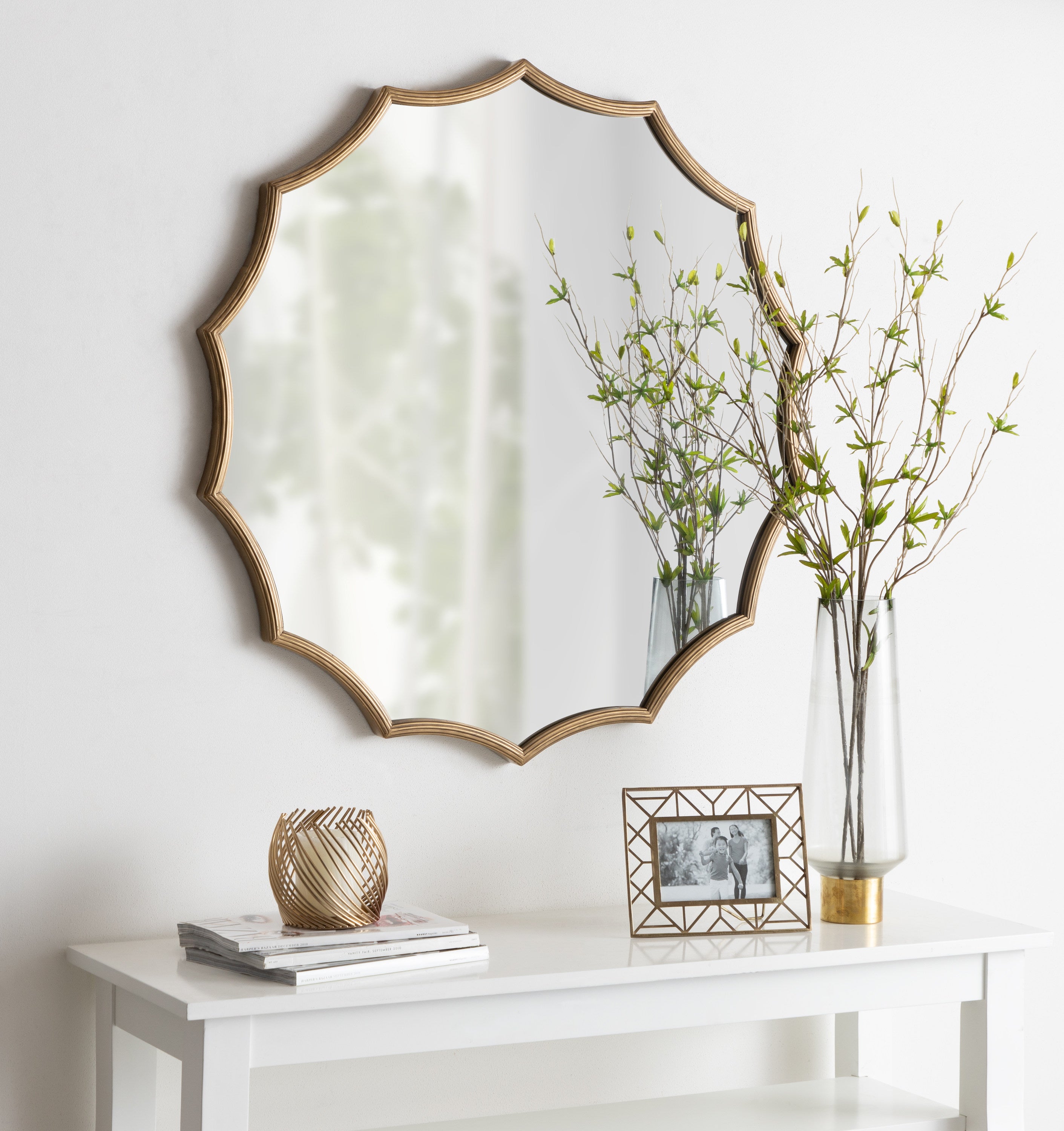 Lalina Scalloped Round Framed Accent Mirror