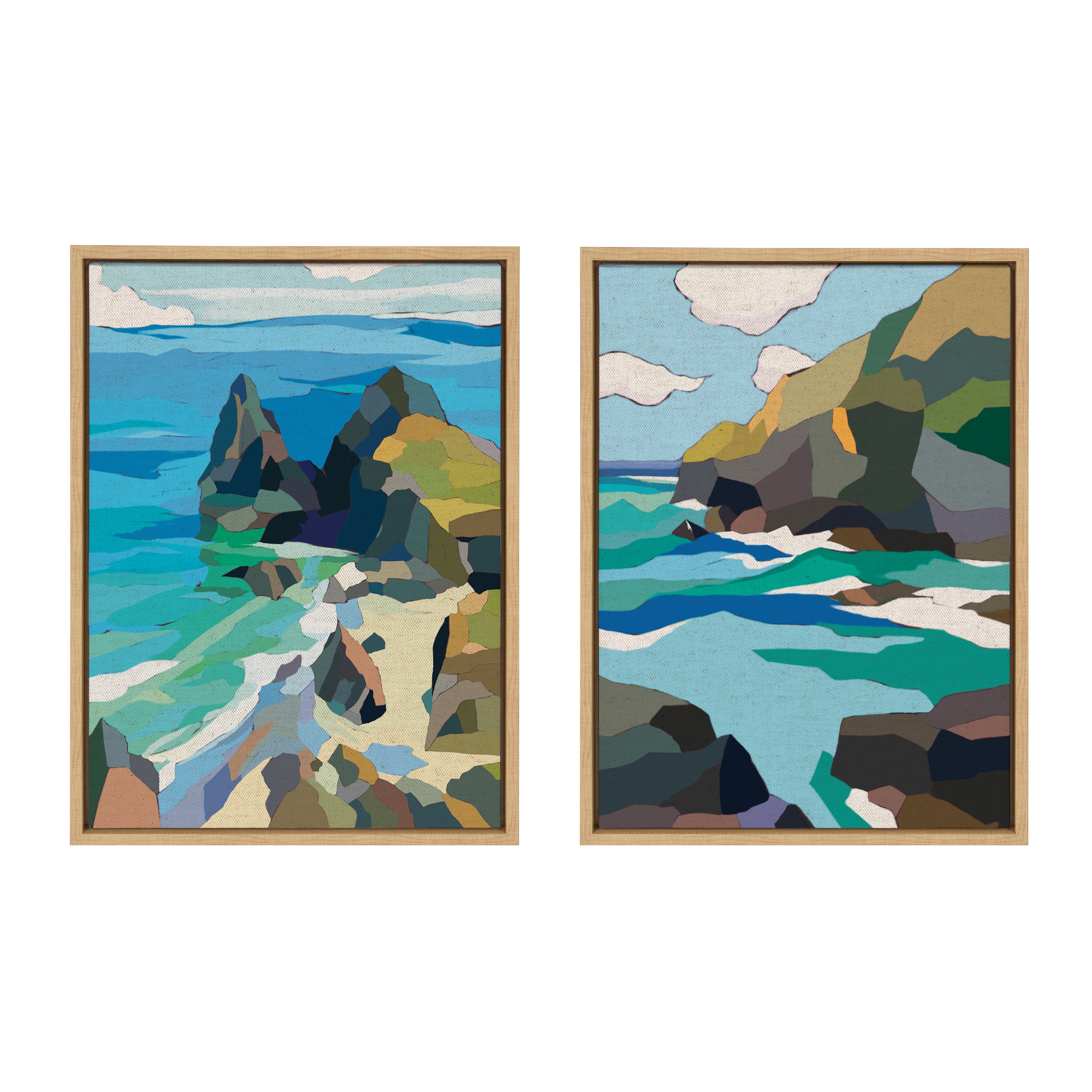 Sylvie Coast and Phi Phi on Neutral Linen Framed Canvas Art Set by Nikita Jariwala
