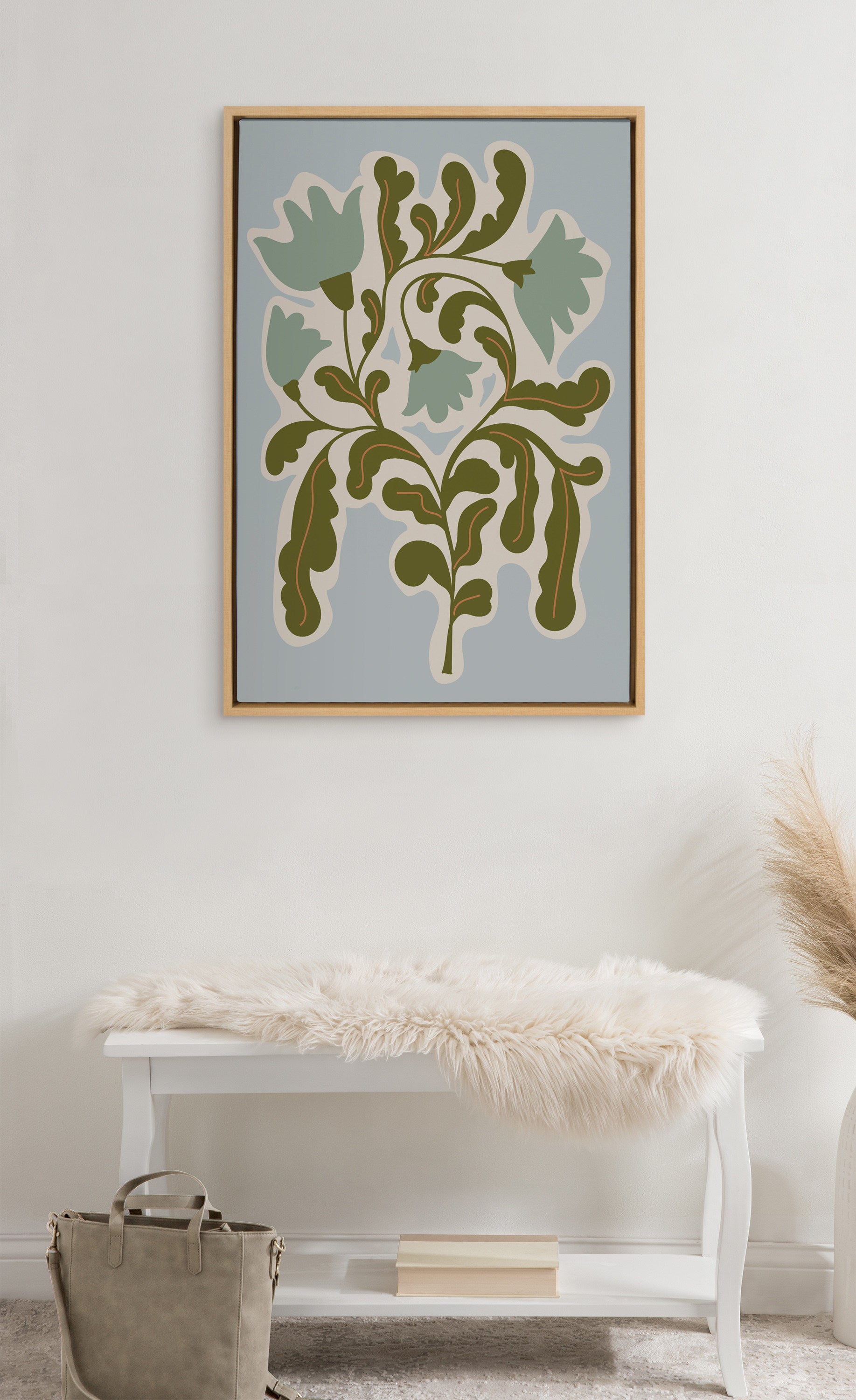 Sylvie Expressive Abstract House Plant Playful Blue Framed Canvas by The Creative Bunch Studio