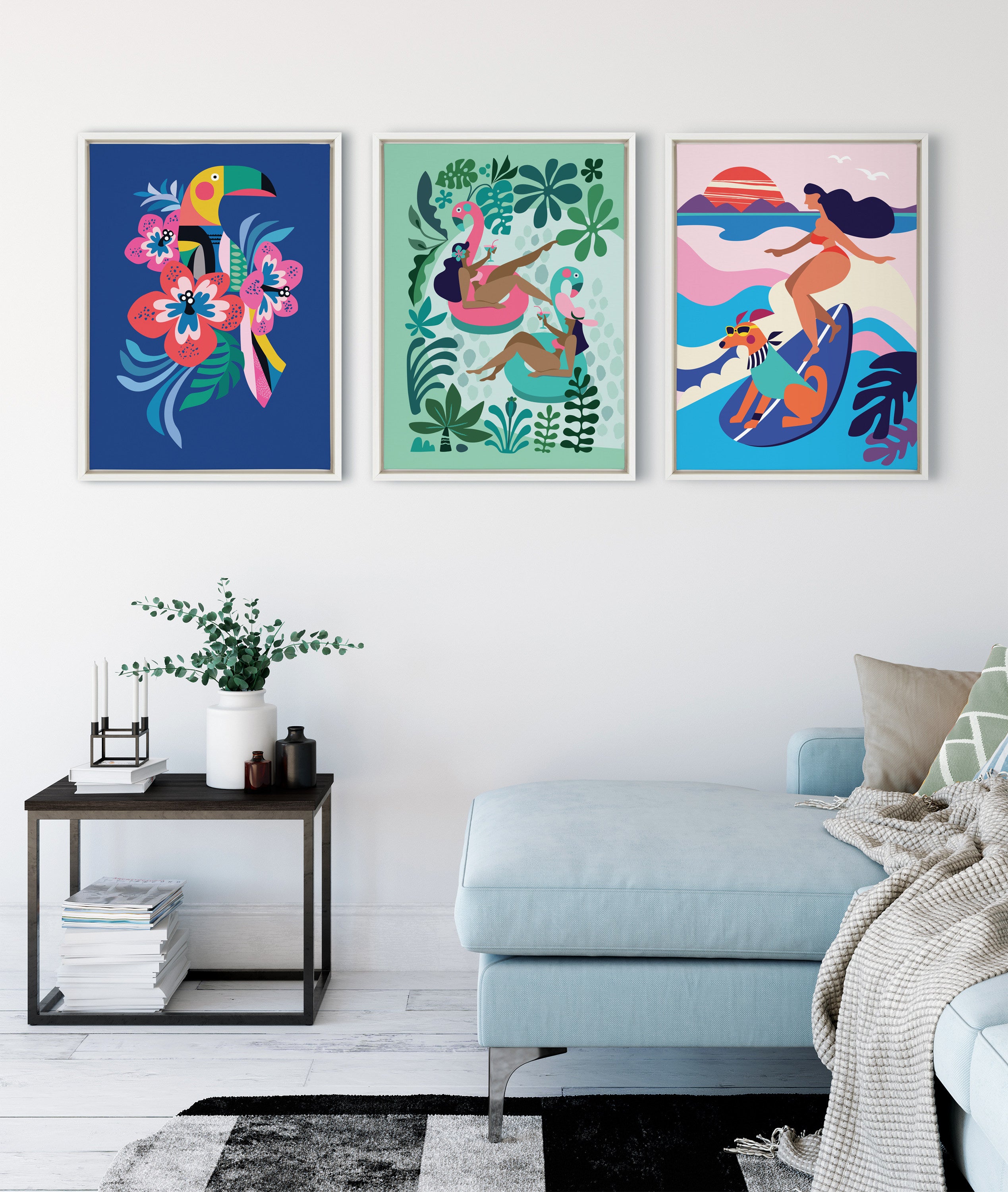 Sylvie Mid Century Modern Hibiscus Framed Canvas by Rachel Lee of My Dream Wall
