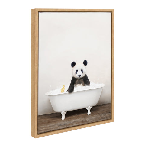 Sylvie Panda Waving in Rustic Bath Framed Canvas by Amy Peterson Art Studio
