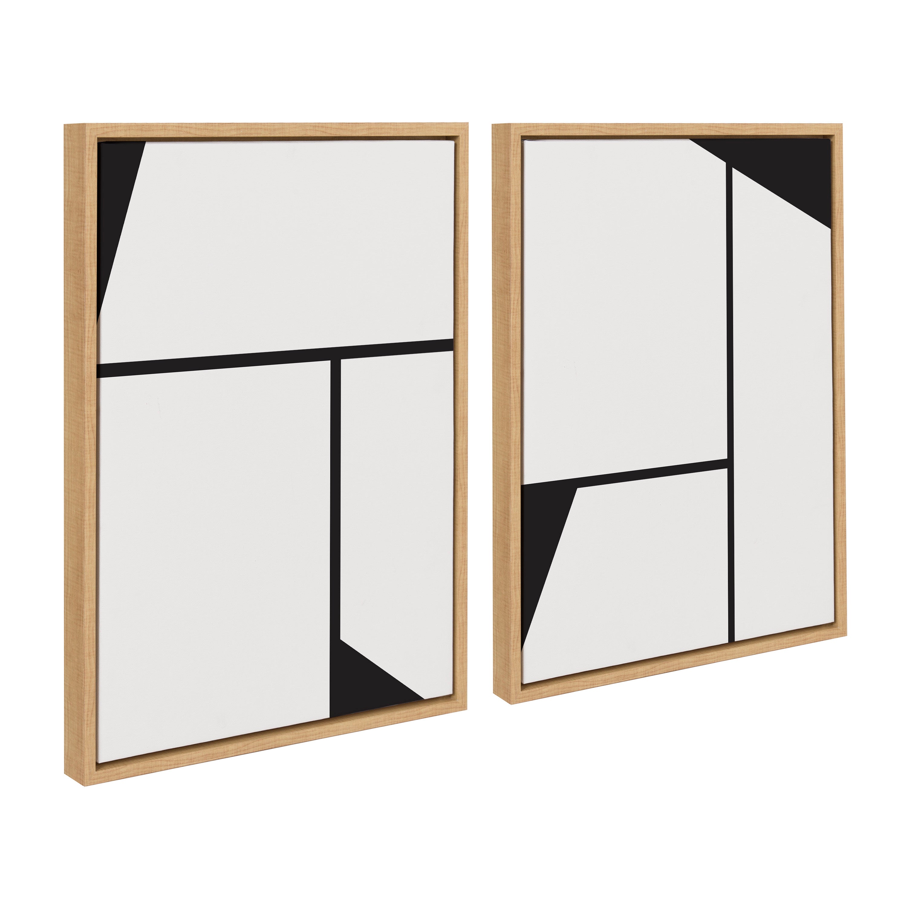 Sylvie Sleek Luxe Minimalist Black and White Abstract Framed Canvas Art Set by The Creative Bunch Studio