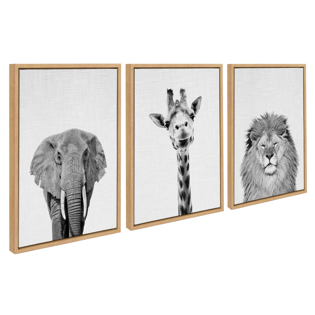 Kate and Laurel Sylvie Elephant, Giraffe and Lion Framed Canvas Wall Art  Set by Simon Te of Tai Prints, Piece Set 18x24 Natural, Black and White  Safari Animal Wall Décor – kateandlaurel
