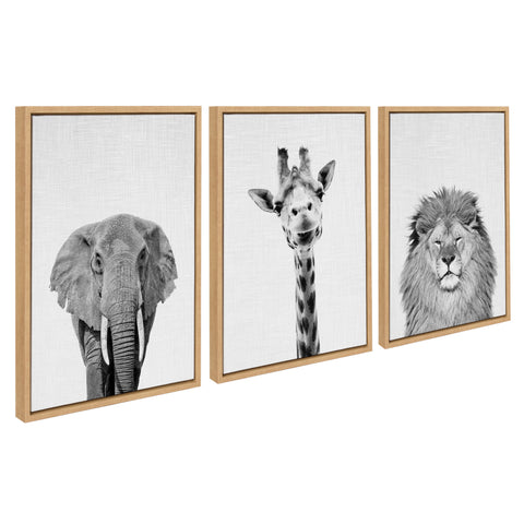 Sylvie Elephant, Giraffe and Lion Framed Canvas by Simon Te of Tai Prints