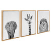 Sylvie Elephant, Giraffe and Lion Framed Canvas by Simon Te of Tai Prints