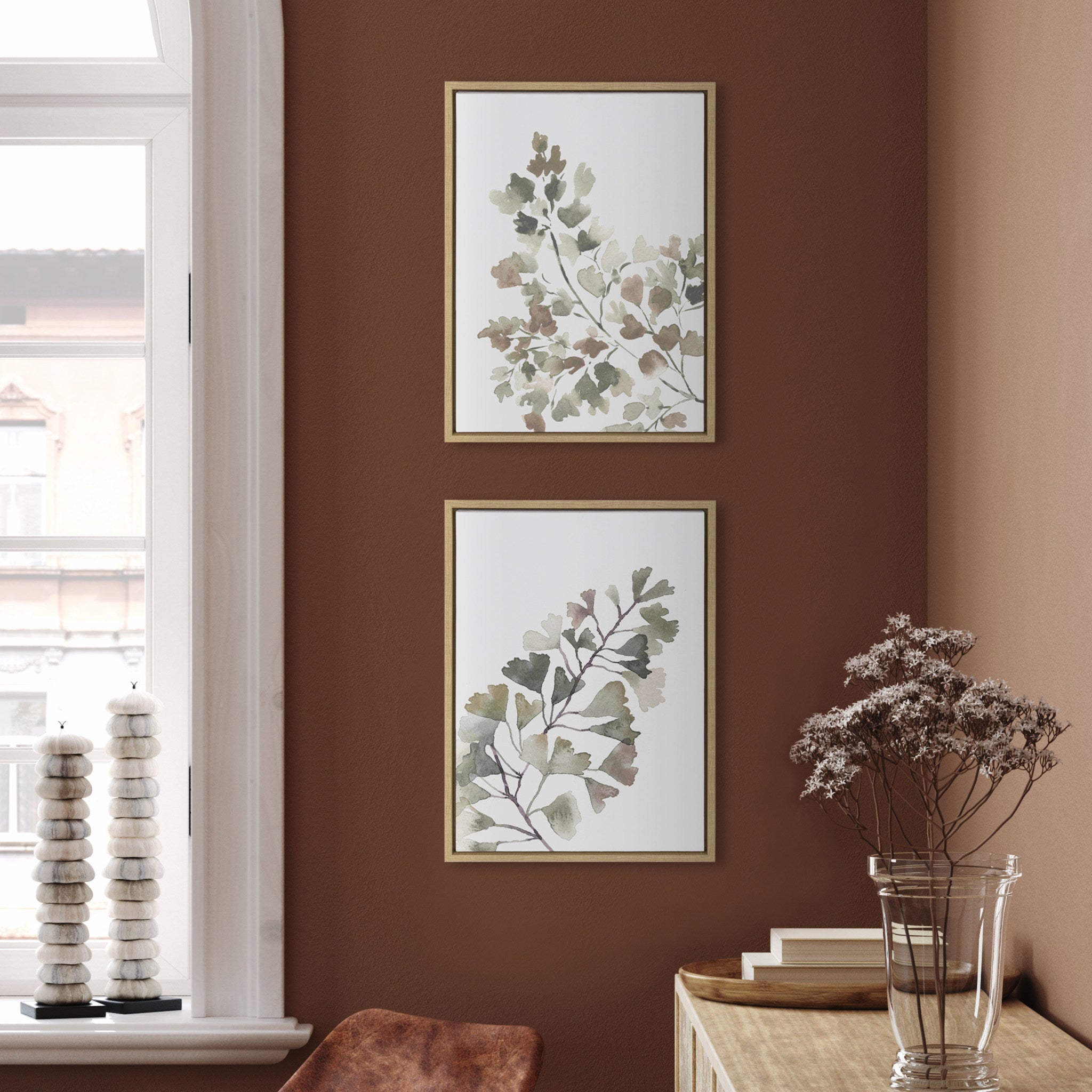 Sylvie Botanical Soft Splitfern and Botanical Soft Maiden Framed Canvas by Sara Berrenson