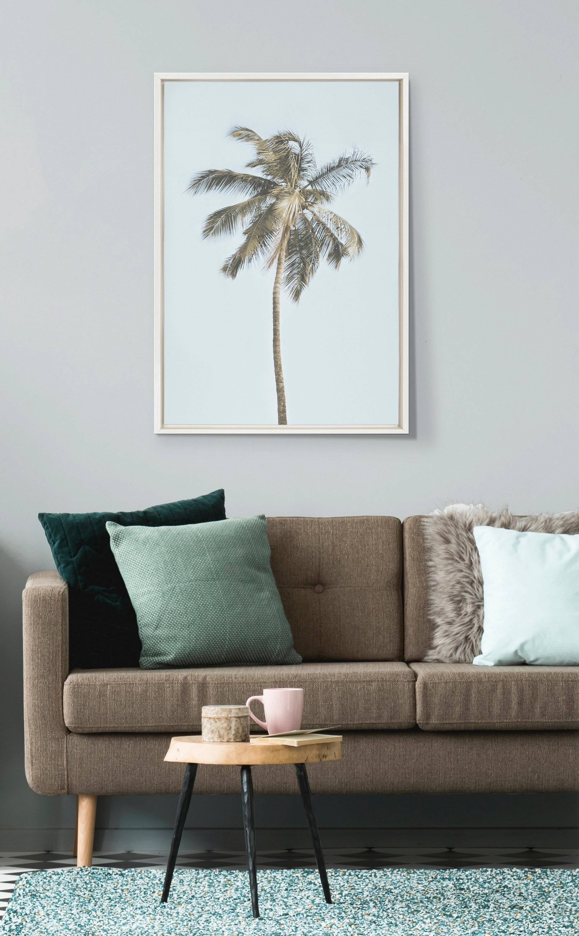 Sylvie One Coconut Palm Tree Framed Canvas by The Creative Bunch Studio