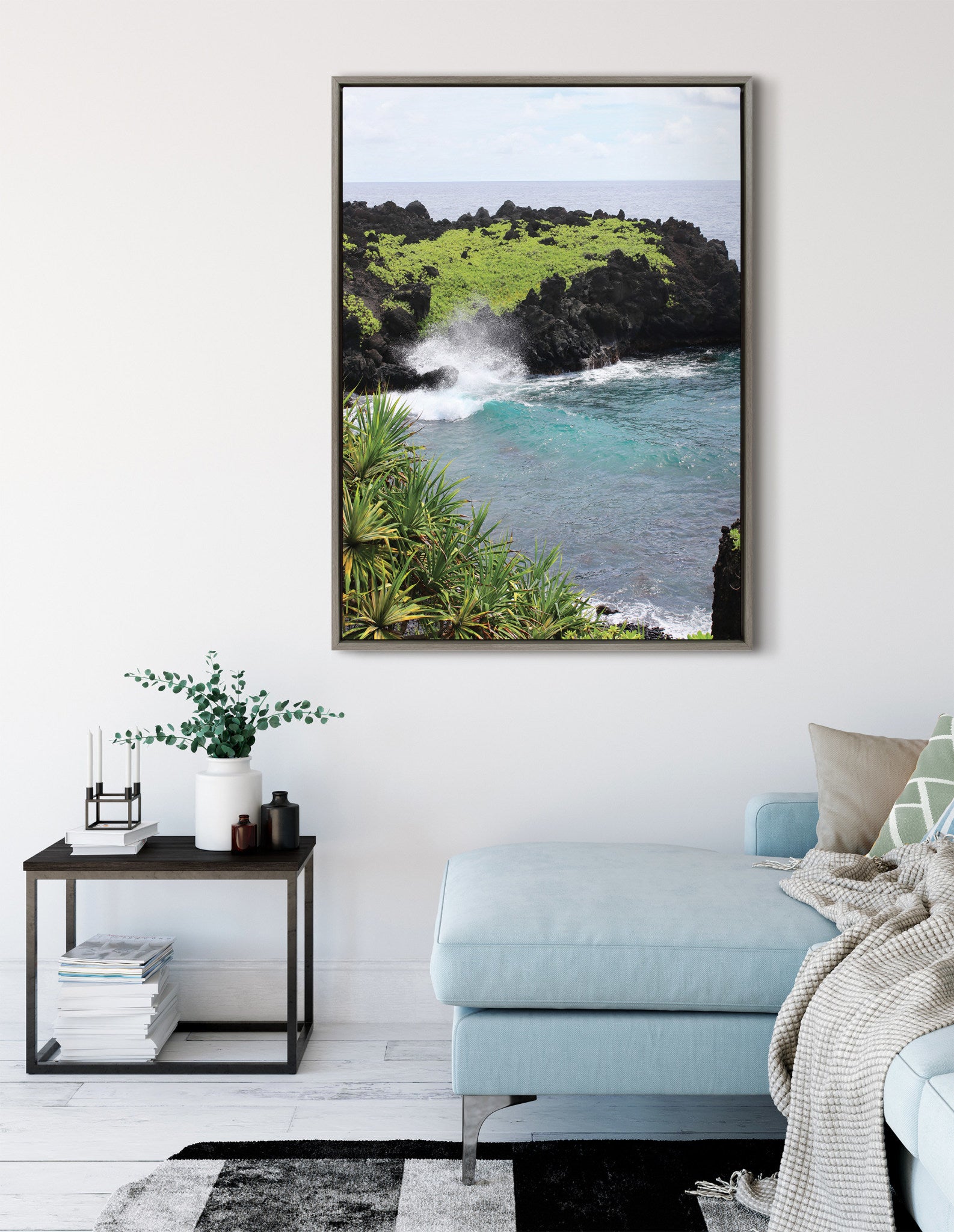 Sylvie Maui Black Sand Swell Framed Canvas by Rachel Bolgov
