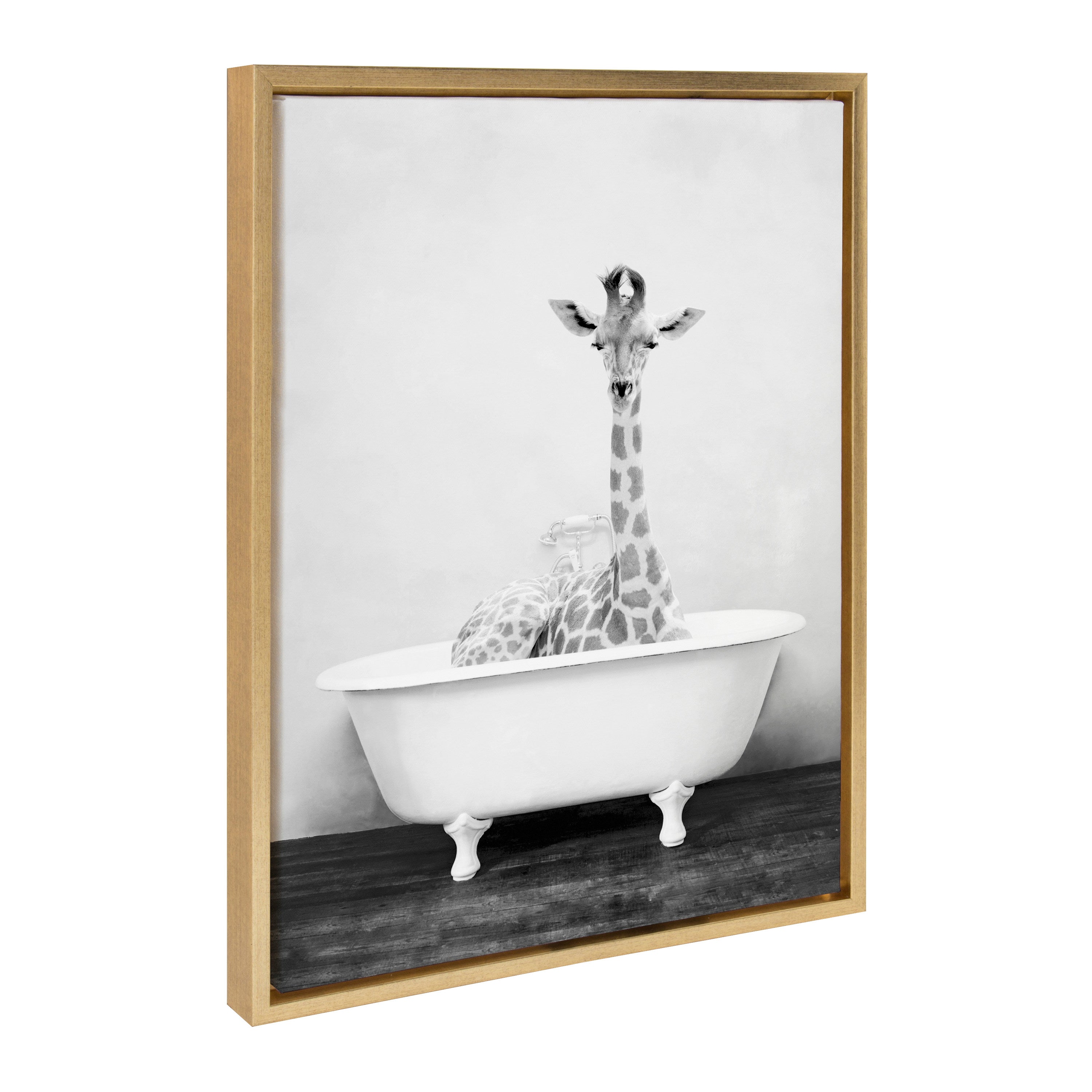 Sylvie Giraffe 2 in the Tub Framed Canvas by Amy Peterson Art Studio