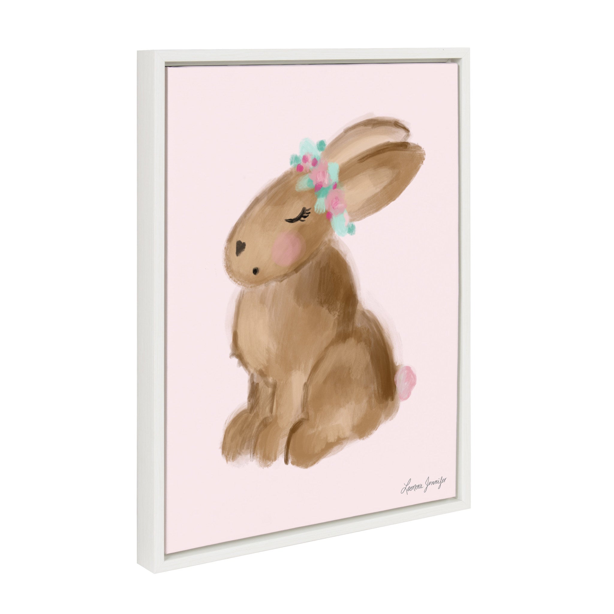 Sylvie Bunny Flower Crown Framed Canvas