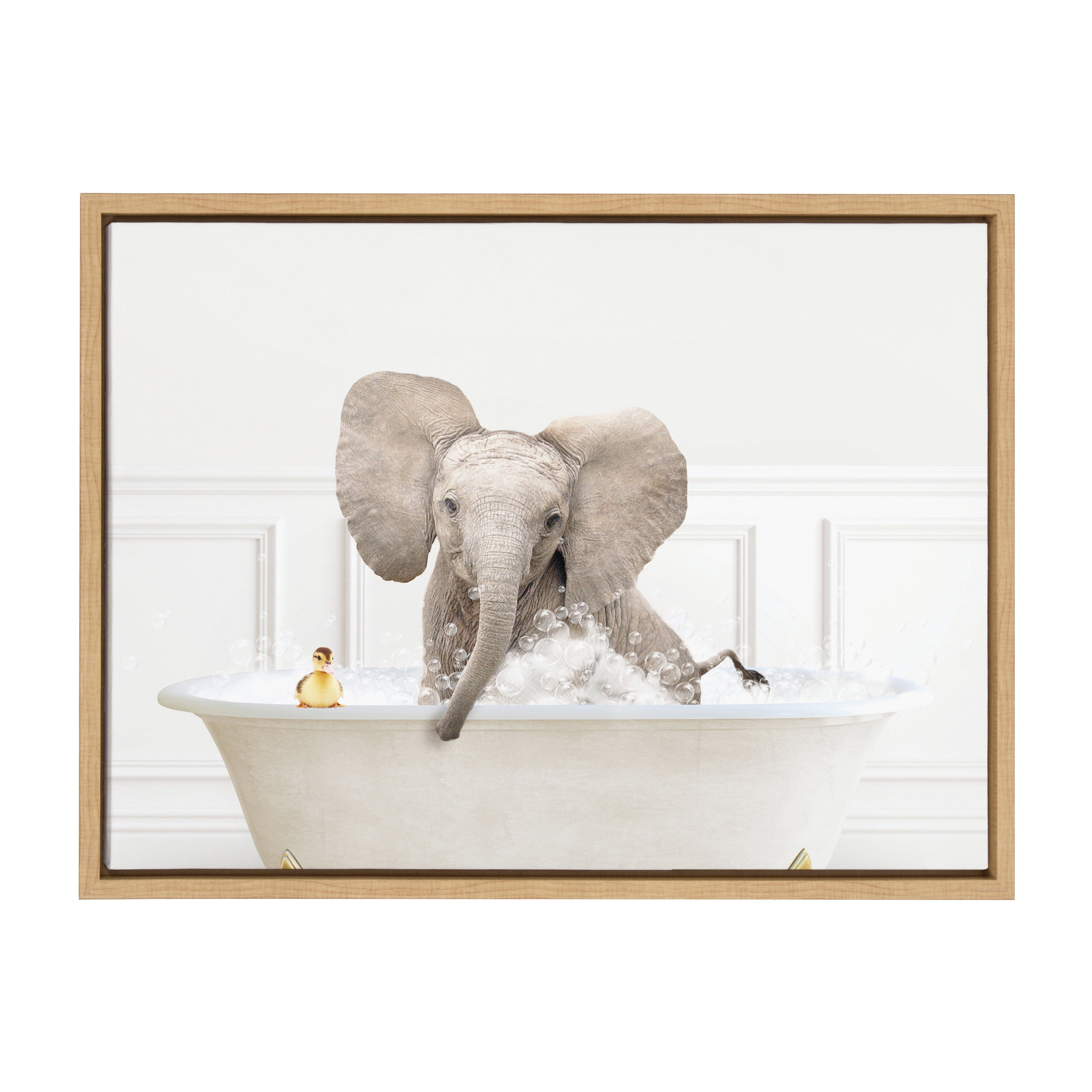 Sylvie Baby Elephant No4 In Bubble Bath Neutral Style Framed Canvas by Amy Peterson Art Studio