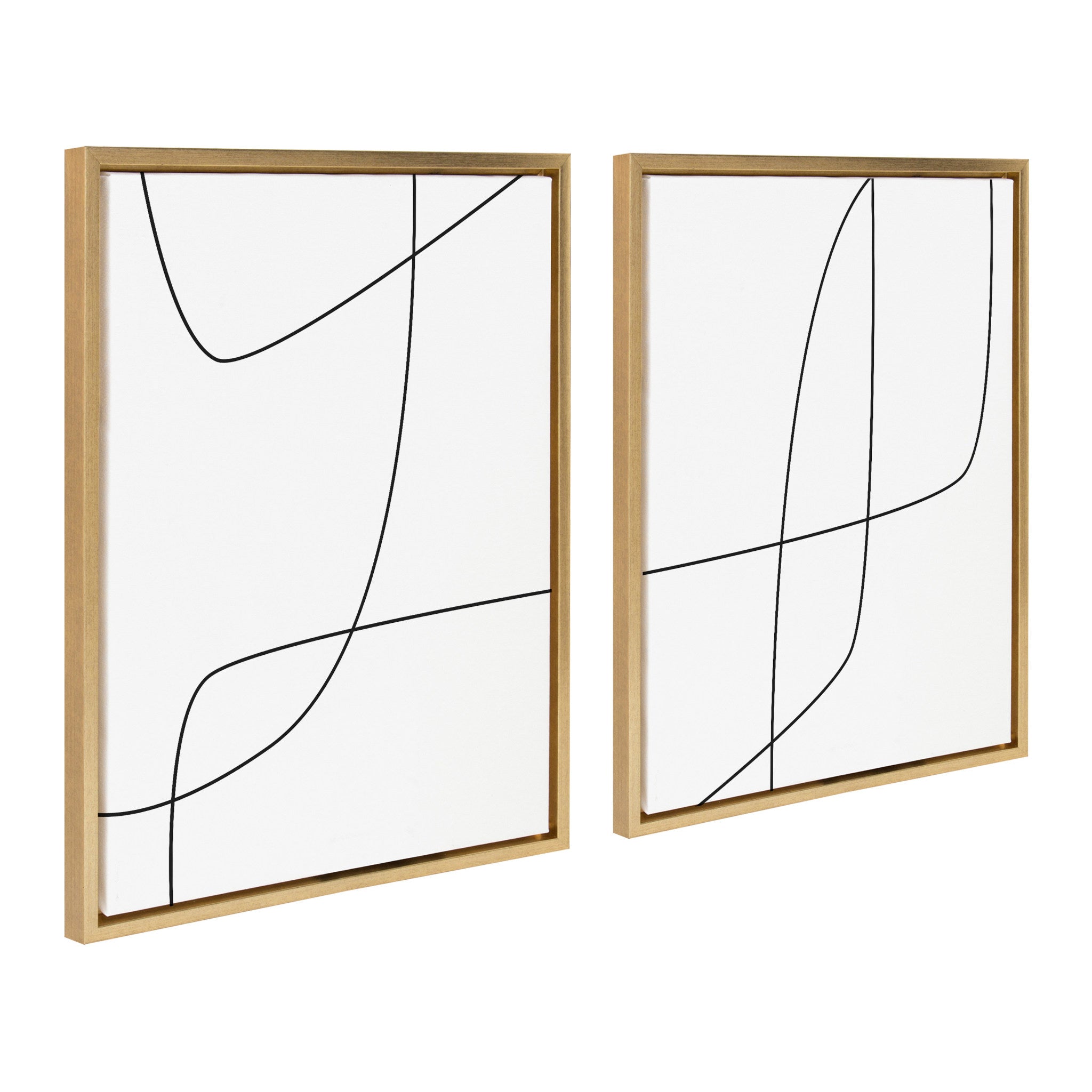 Sylvie Modern Line Abstract 3 and 4 Black and White Framed Canvas by The Creative Bunch Studio