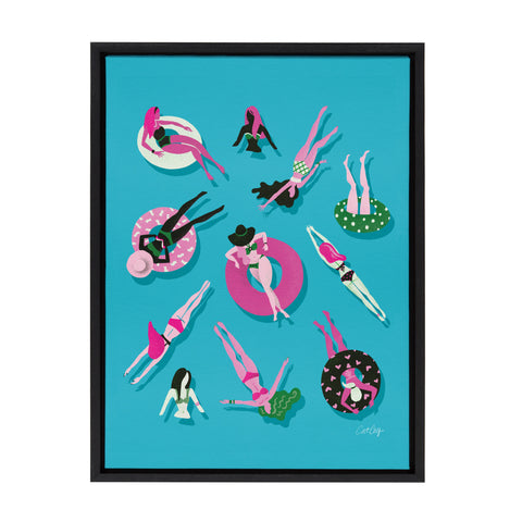 Sylvie Swimming Ladies Magenta and Blue Framed Canvas by Cat Coquillette