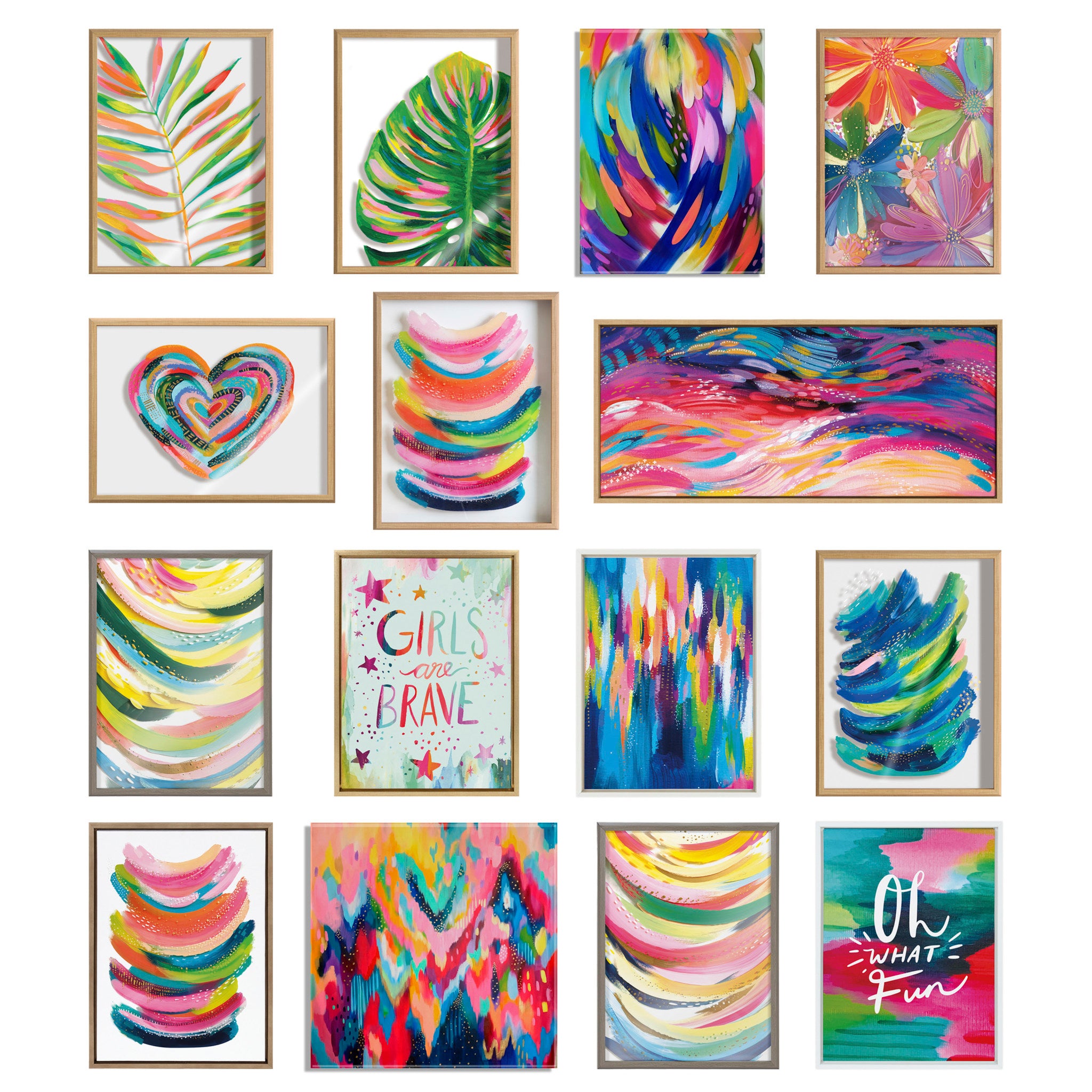 Sylvie Brushstroke and Bright Abstract Framed Canvas Set by Jessi Raulet of Ettavee