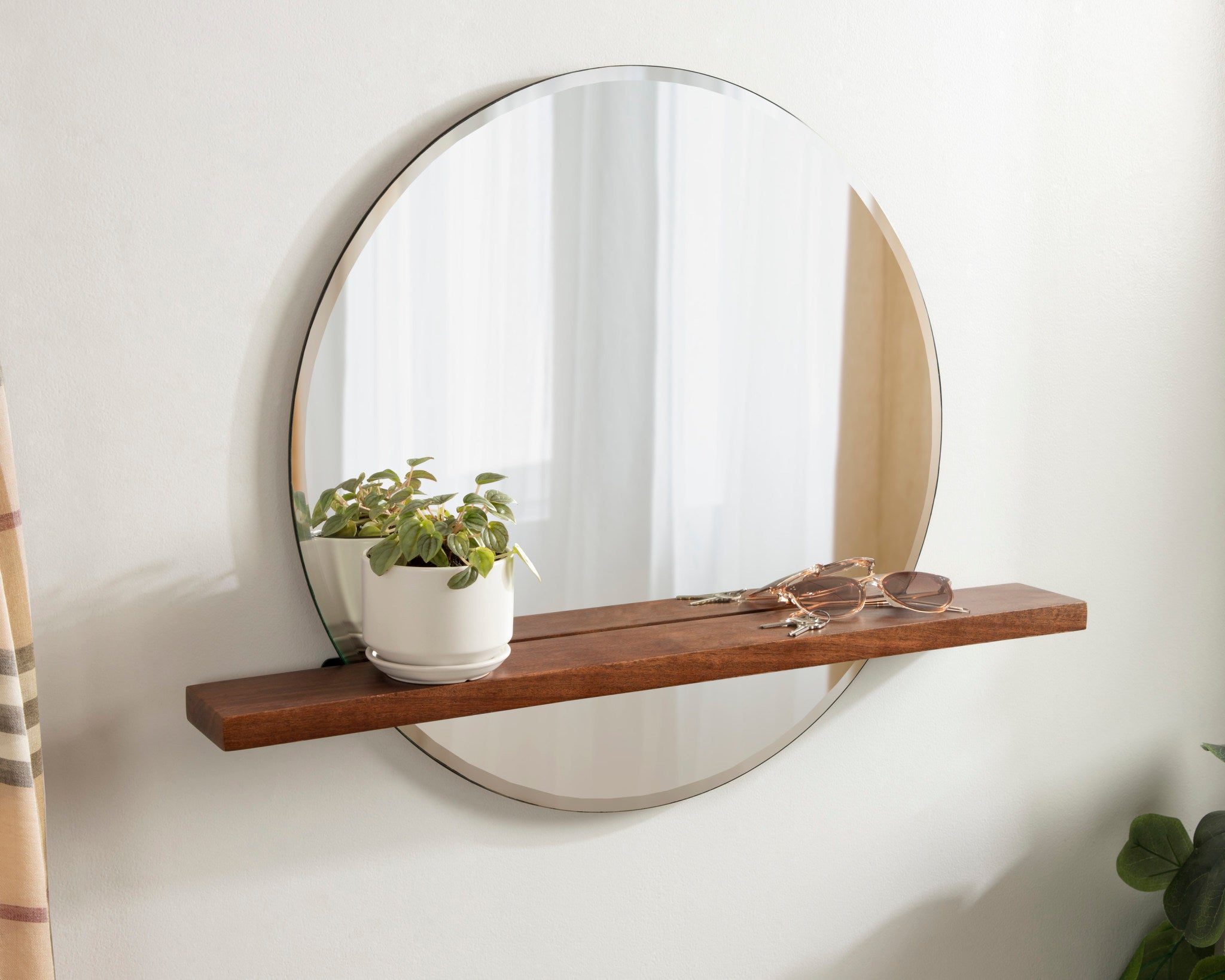 Fosset Round Frameless Mirror with Shelf