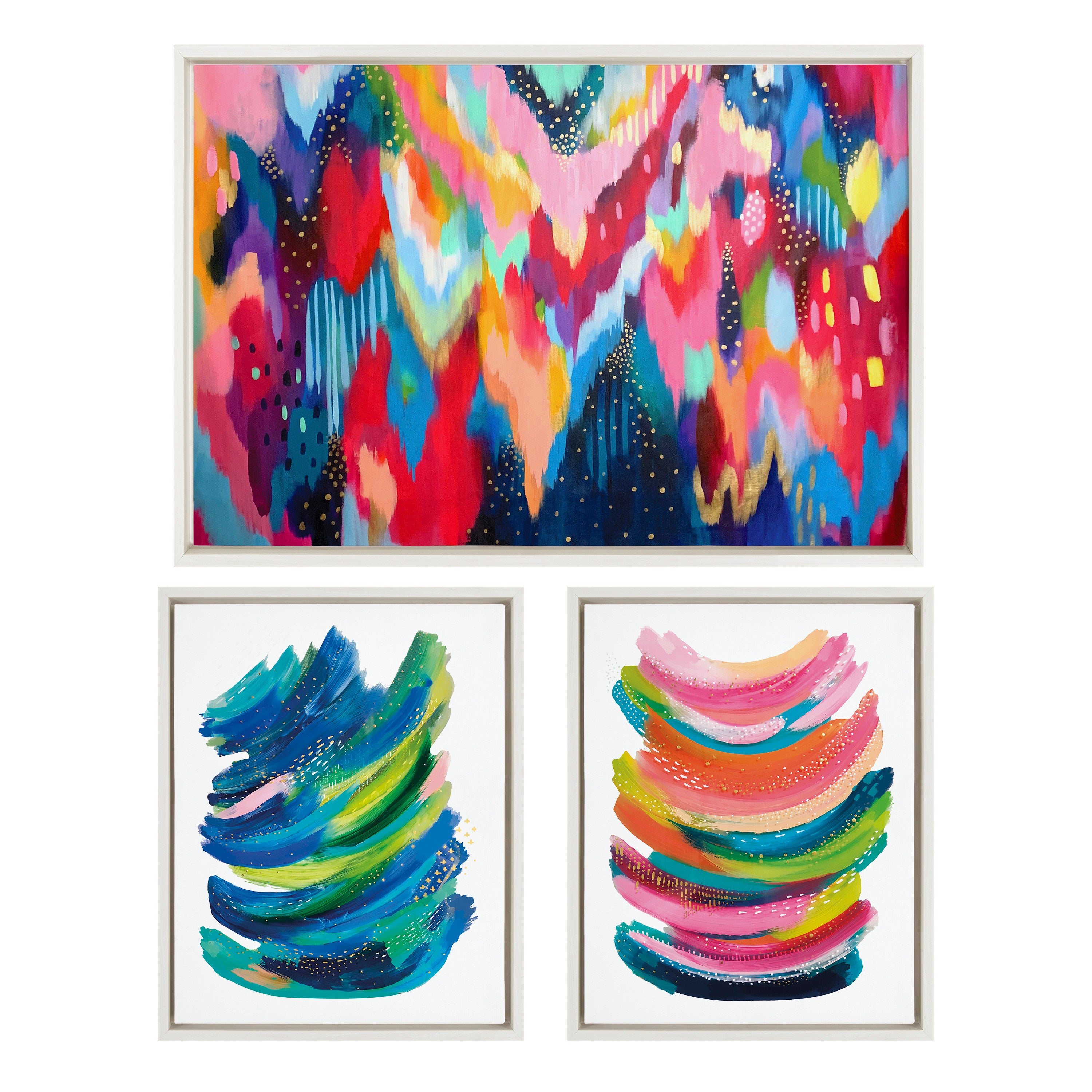 Sylvie Brushstroke and Bright Abstract Framed Canvas Set by Jessi Raulet of Ettavee