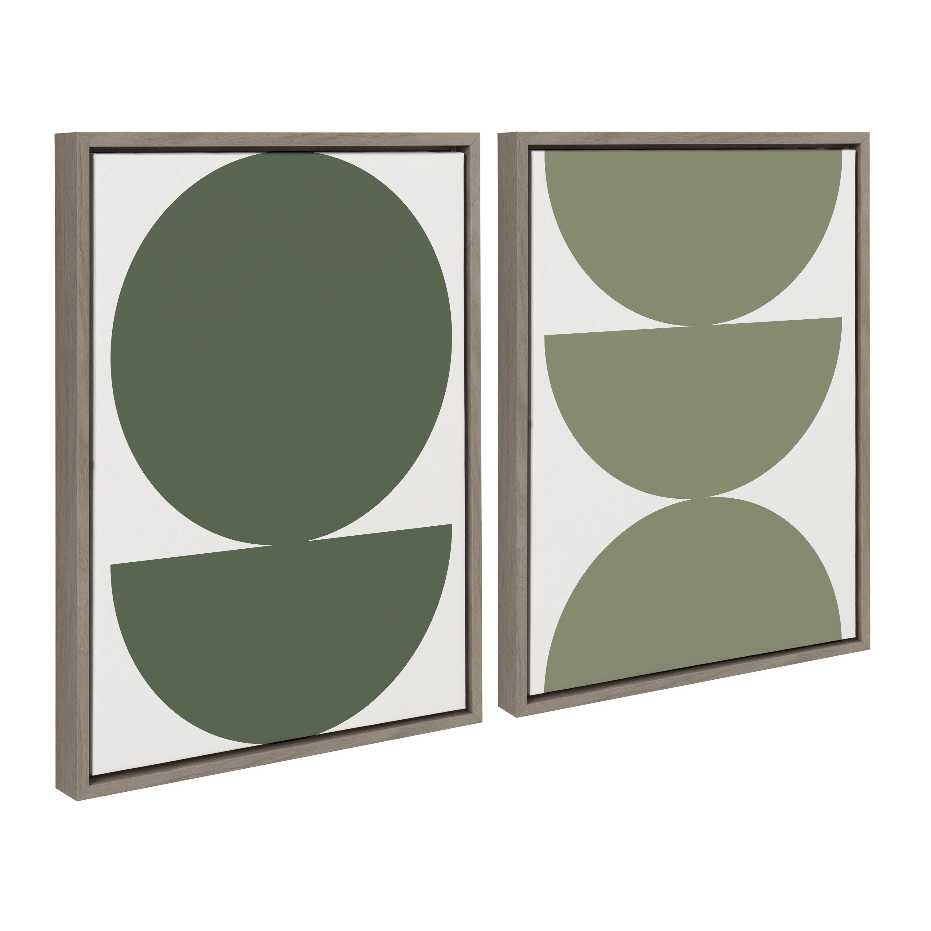 Sylvie Earthy Boho Geometric 1 Olive Green and Earthy Boho Geometric 2 Sage Green Framed Canvas by The Creative Bunch Studio