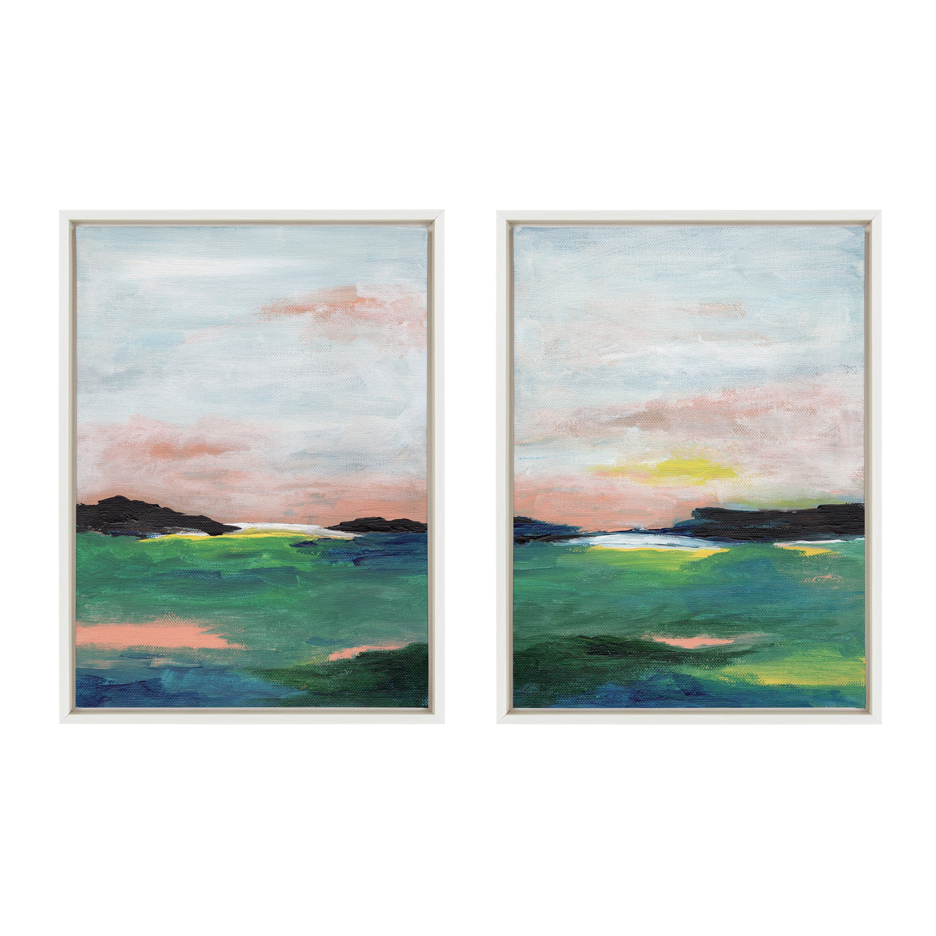 Sylvie Golden Peach Coast l and II Framed Canvas Art Set by Nikita Jariwala