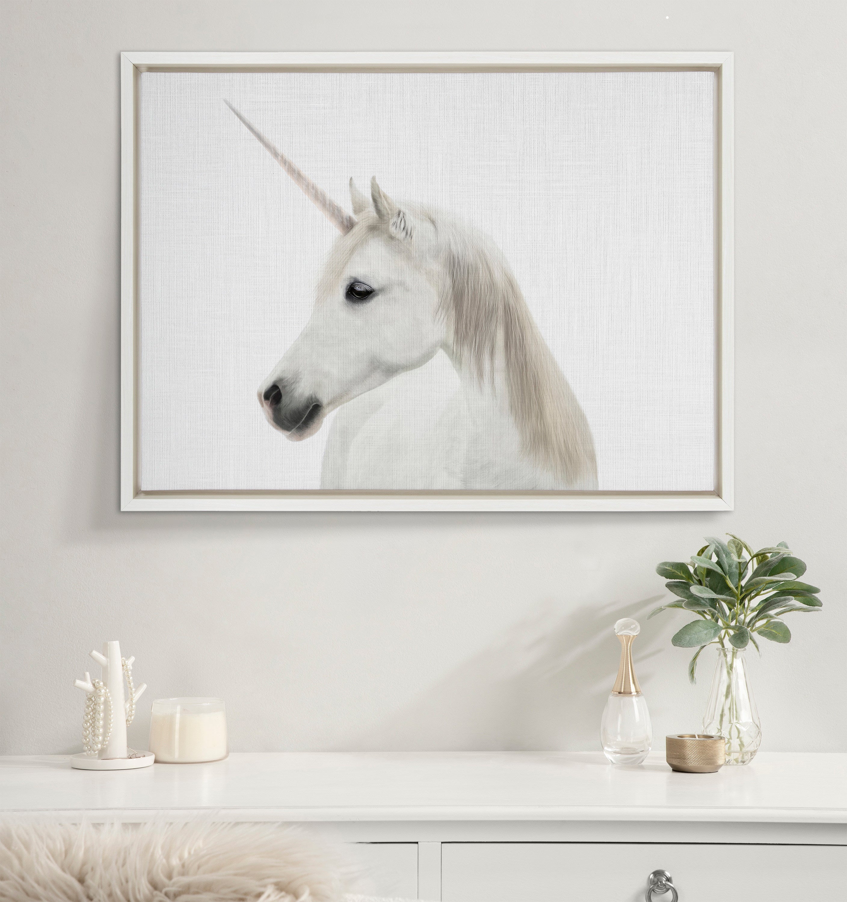 Sylvie Unicorn Framed Canvas by Simon Te of Tai Prints