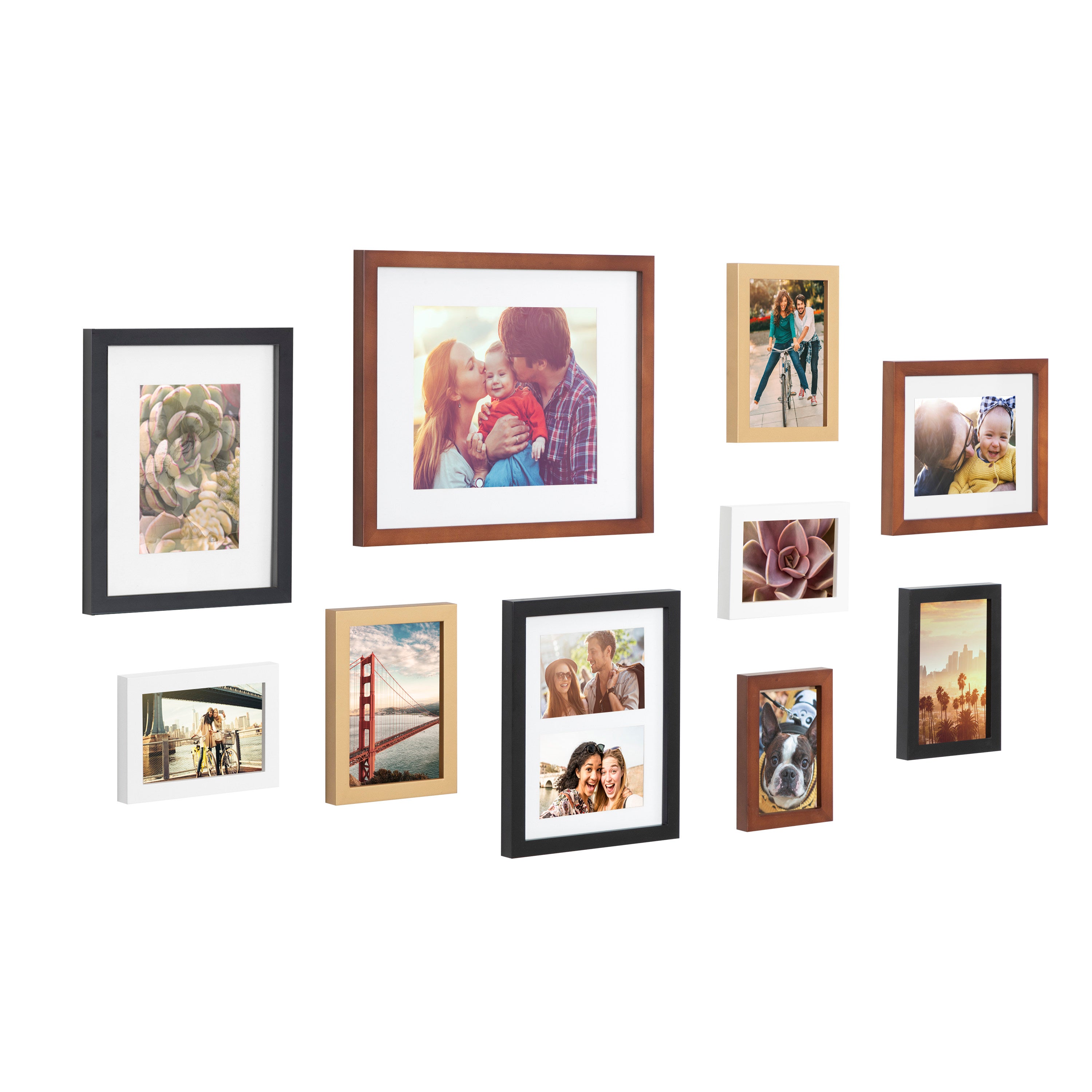 Kate and Laurel Calter Modern Wall Picture Frame Set, Walnut Brown 16x20  matted to 8x10, Pack of 3 