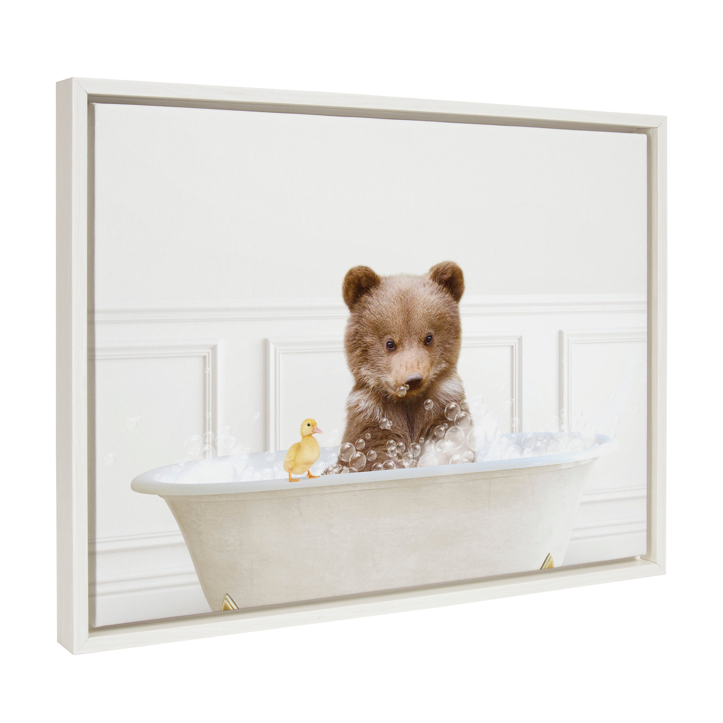 Sylvie Bear Cub In Bubble Bath Neutral Style Framed Canvas by Amy Peterson Art Studio