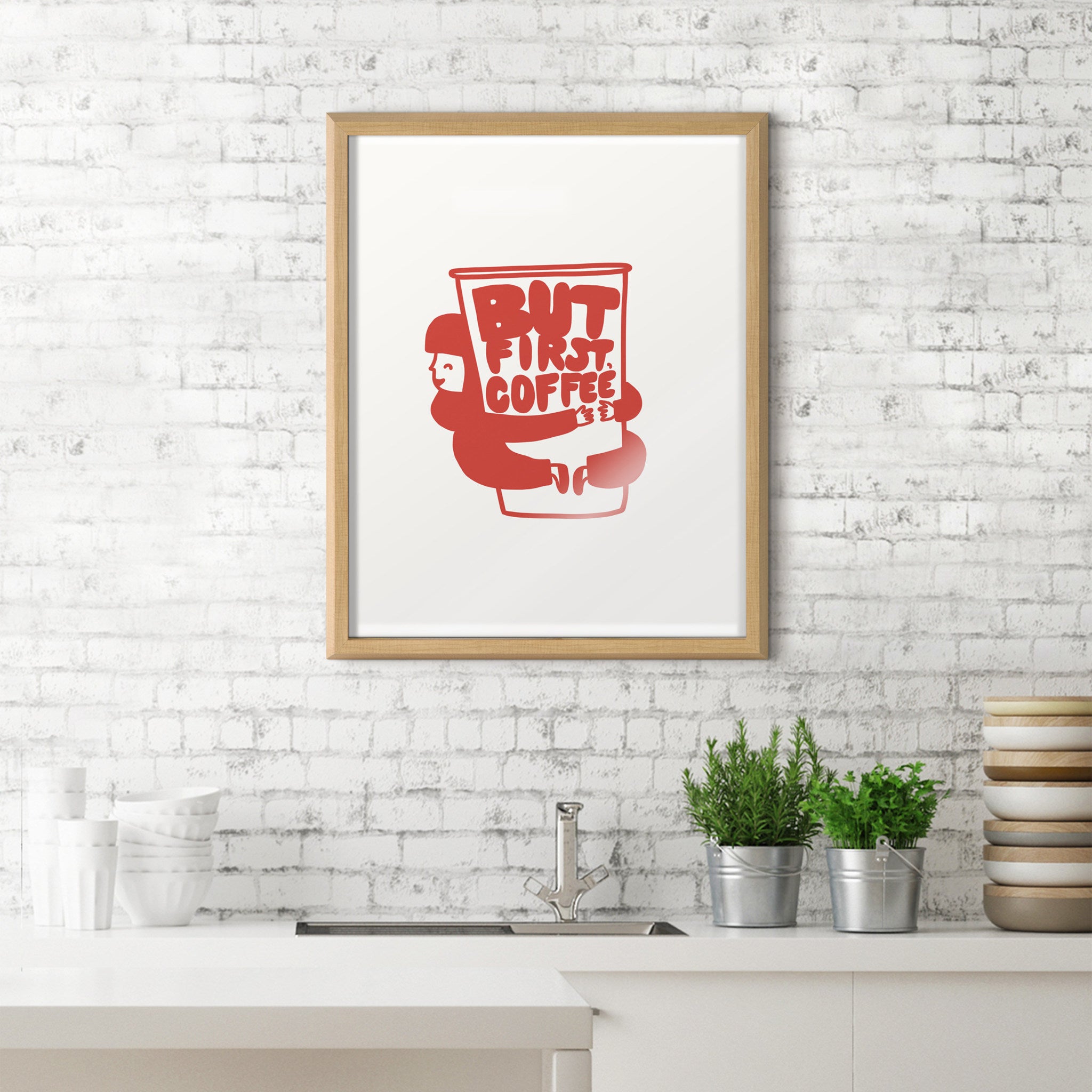 Blake But First Coffee Framed Printed Glass by Keely Reyes