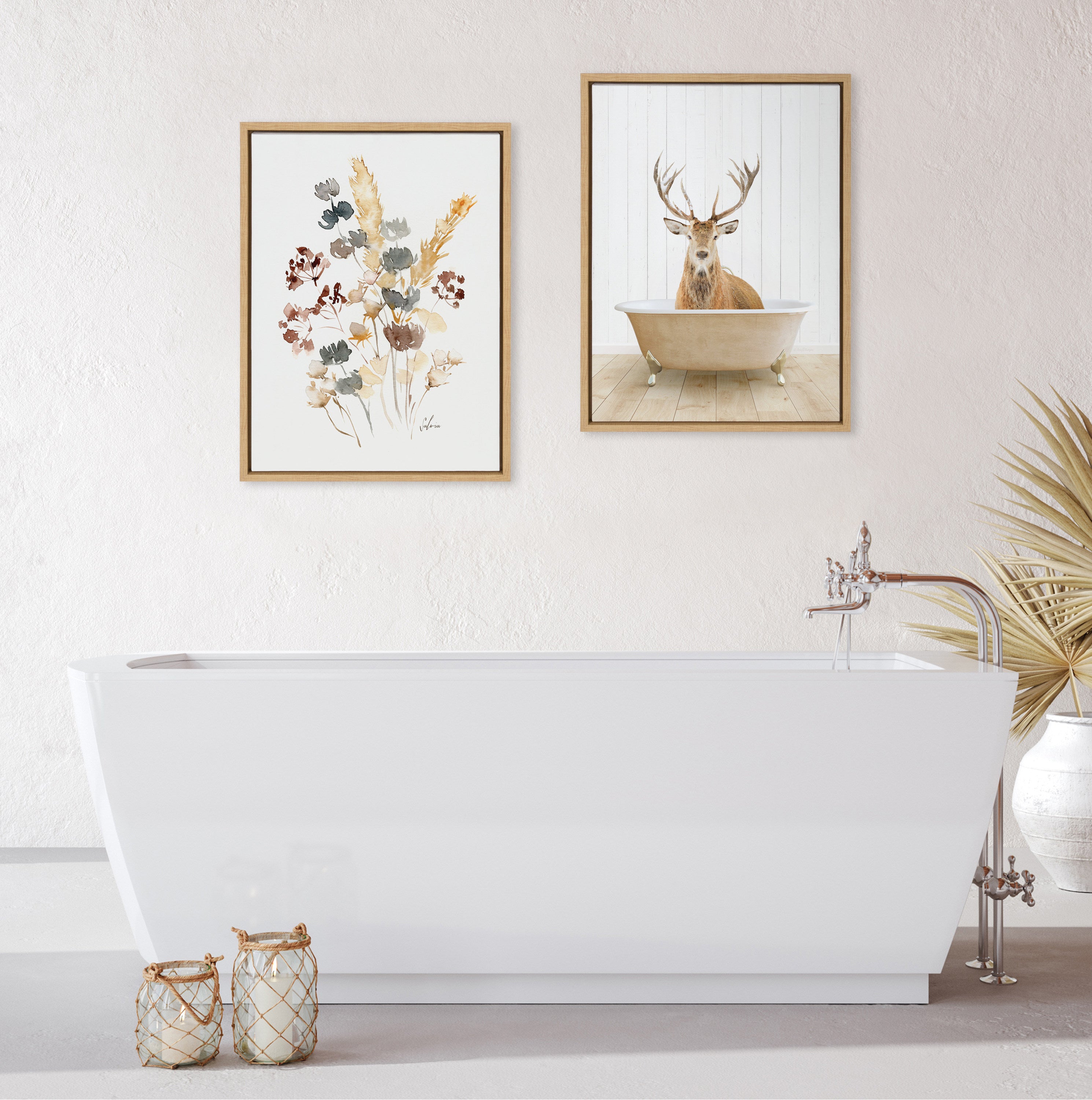 Sylvie Stag Farmhouse Bath Framed Canvas by Amy Peterson Art Studio