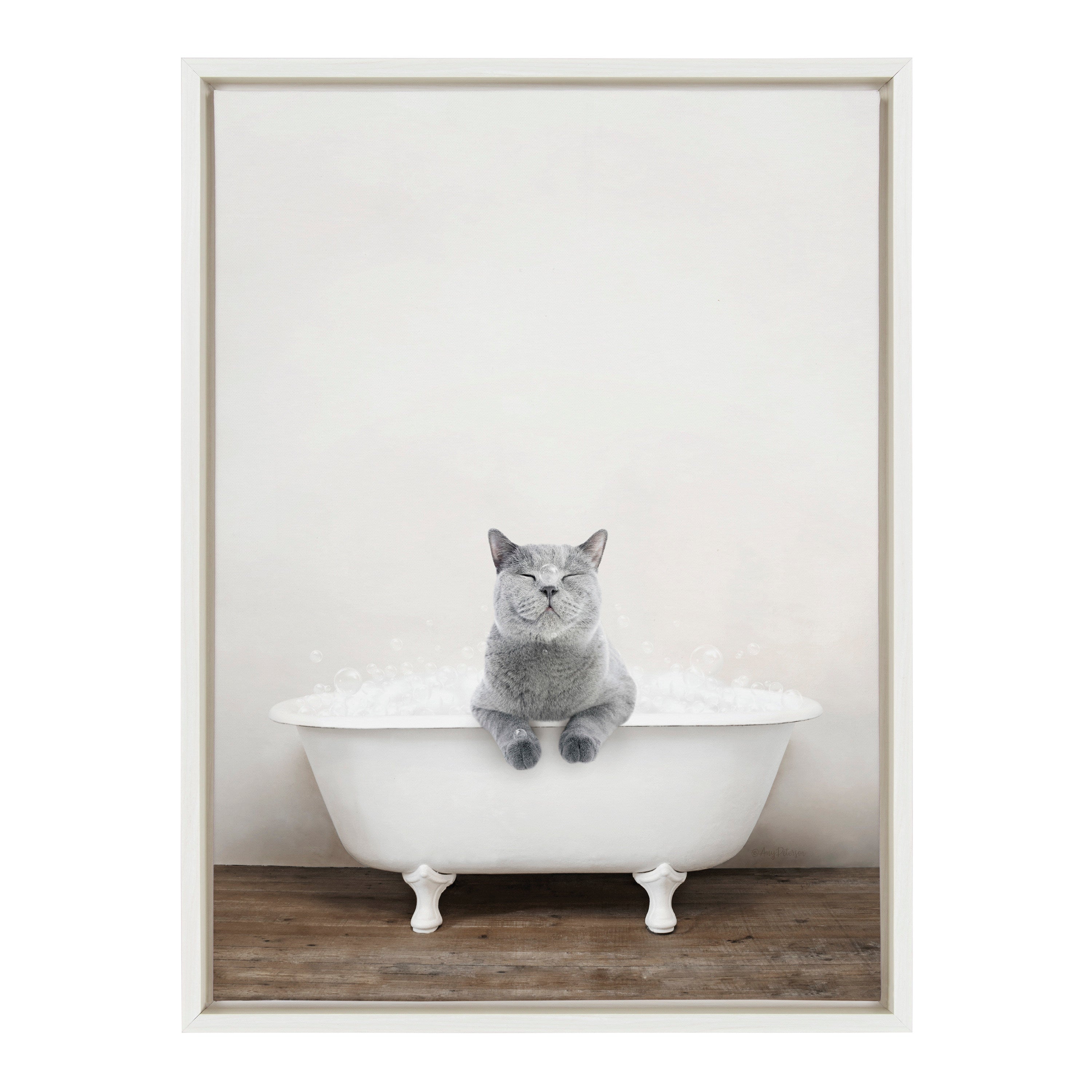 Sylvie Cat in Rustic Bath Framed Canvas by Amy Peterson Art Studio