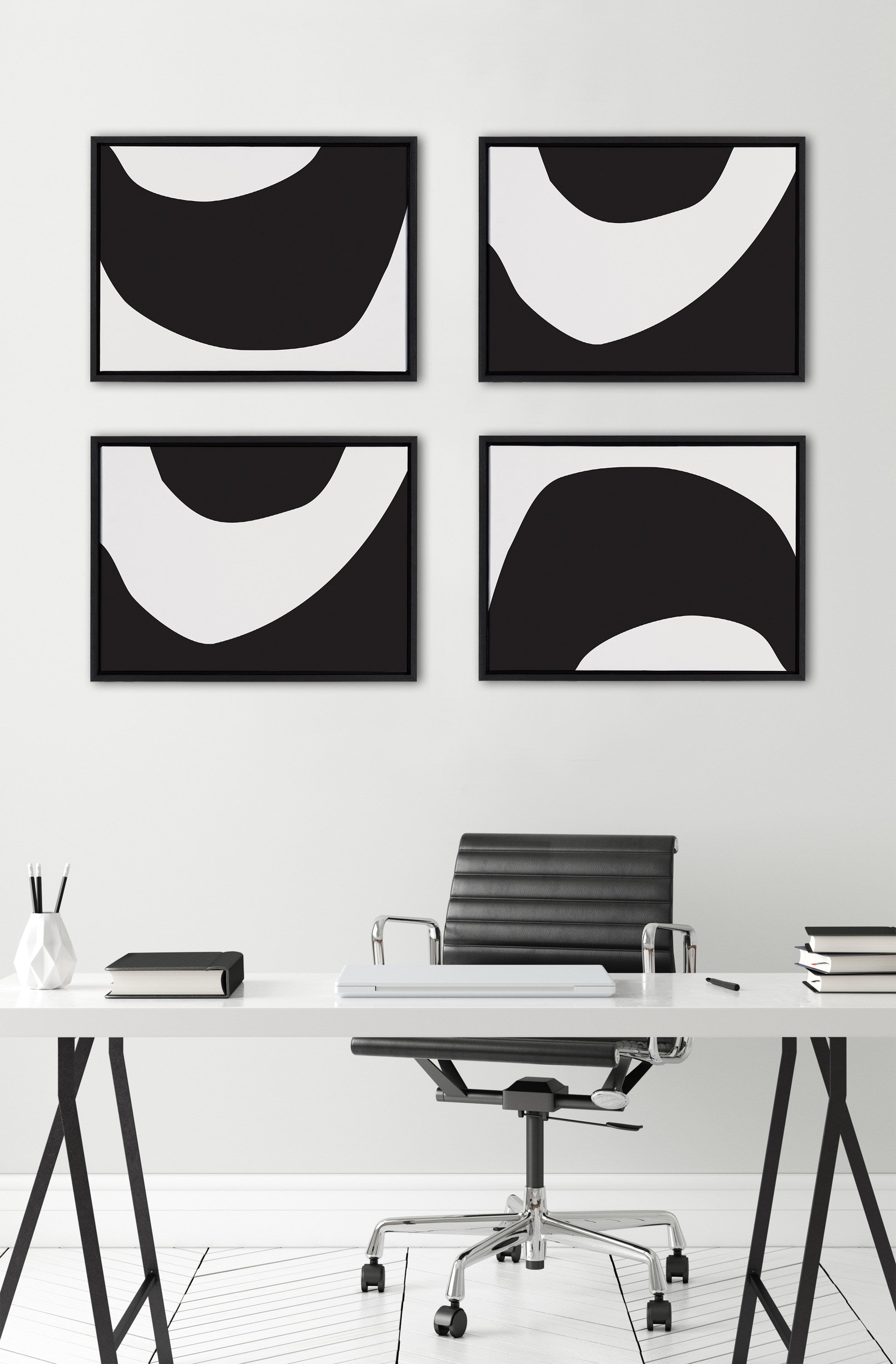 Sylvie Minimal Modern Organic Abstraction 1 and 2 Black and White Framed Canvas Art Set by The Creative Bunch Studio