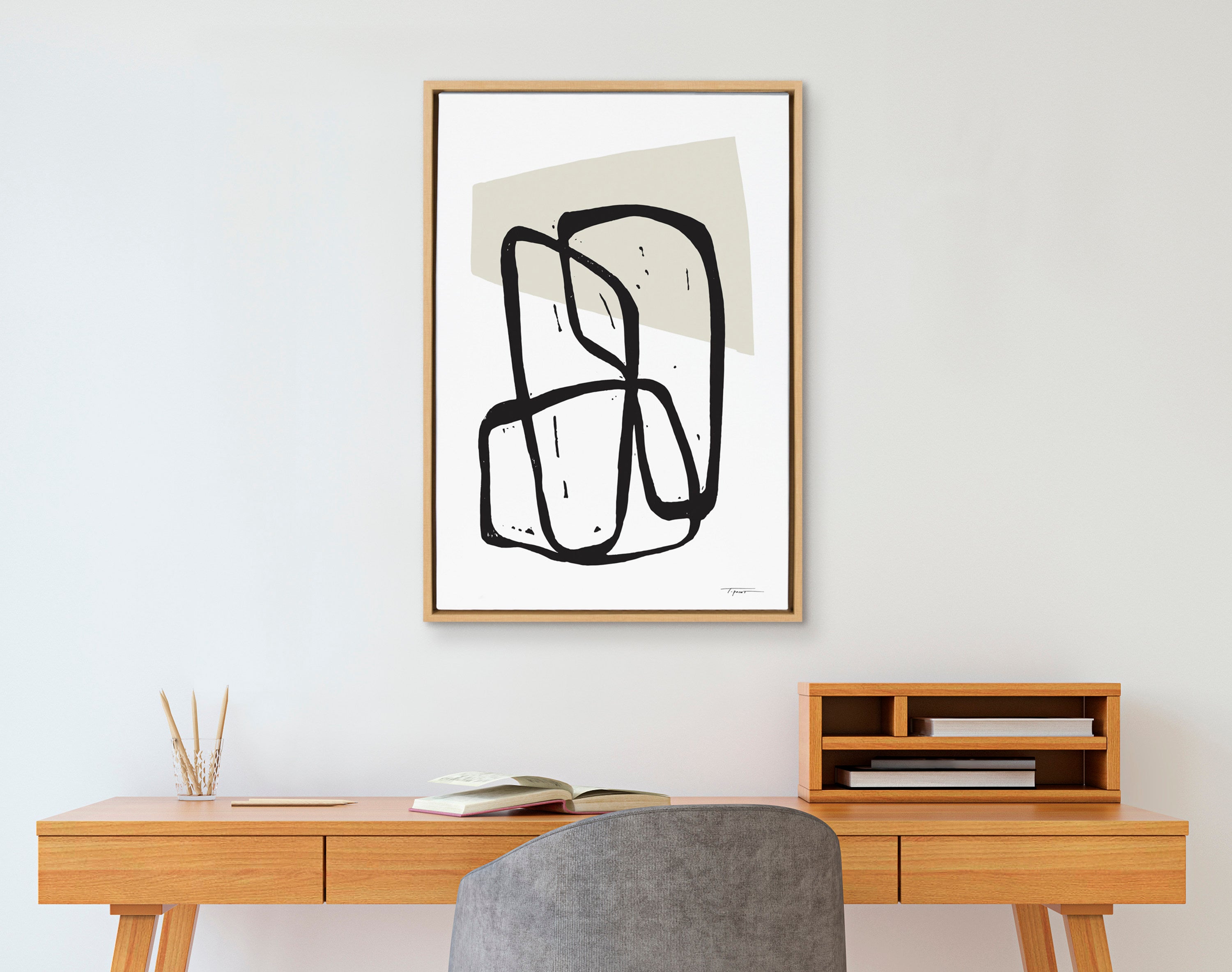 Sylvie Entangled Neutral Framed Canvas by Statement Goods