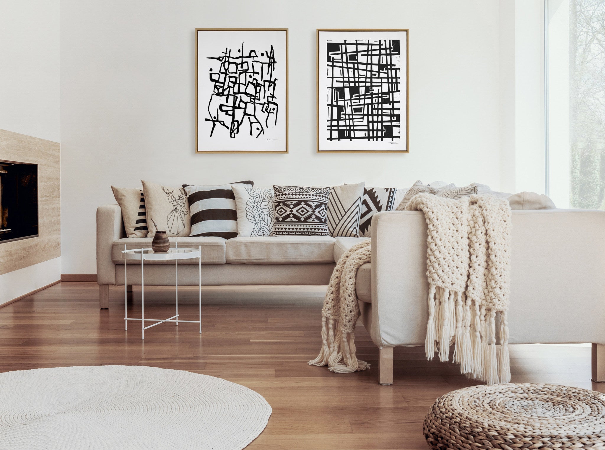 Sylvie Crossing Lines BW Framed Canvas by Statement Goods