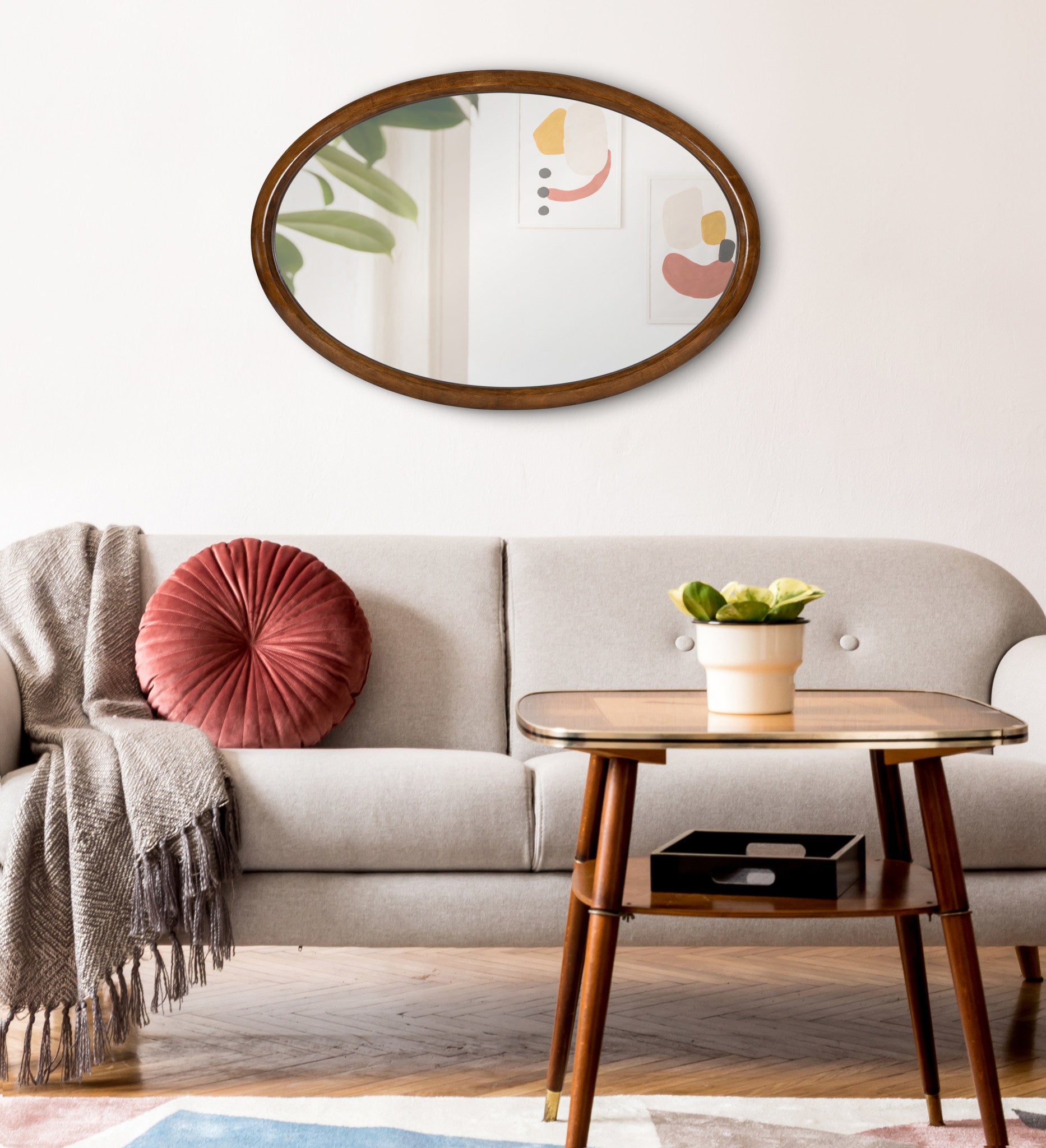 Pao Curved Framed Wood Wall Mirror