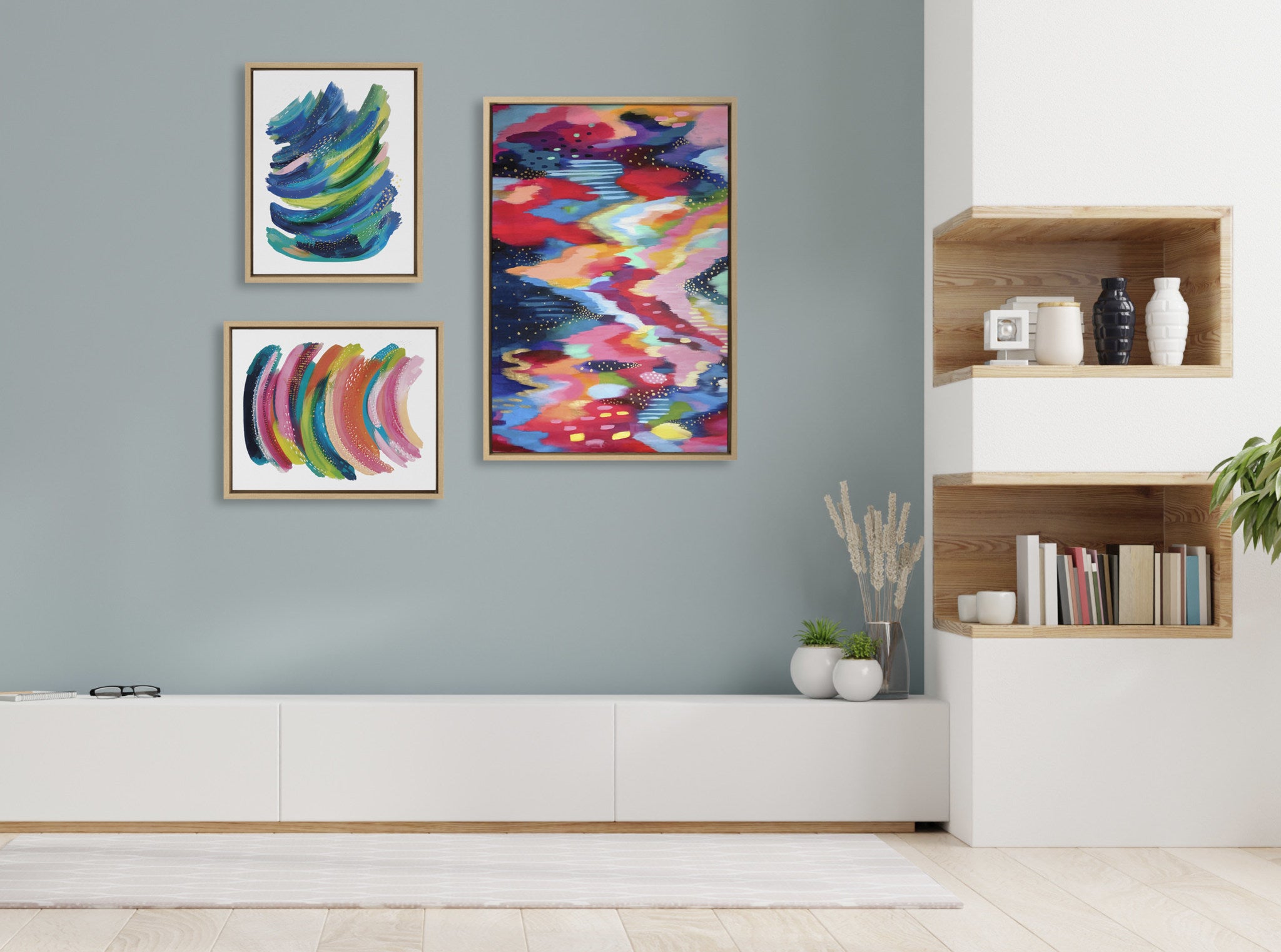 Sylvie Brushstroke and Bright Abstract Framed Canvas Set by Jessi Raulet of Ettavee