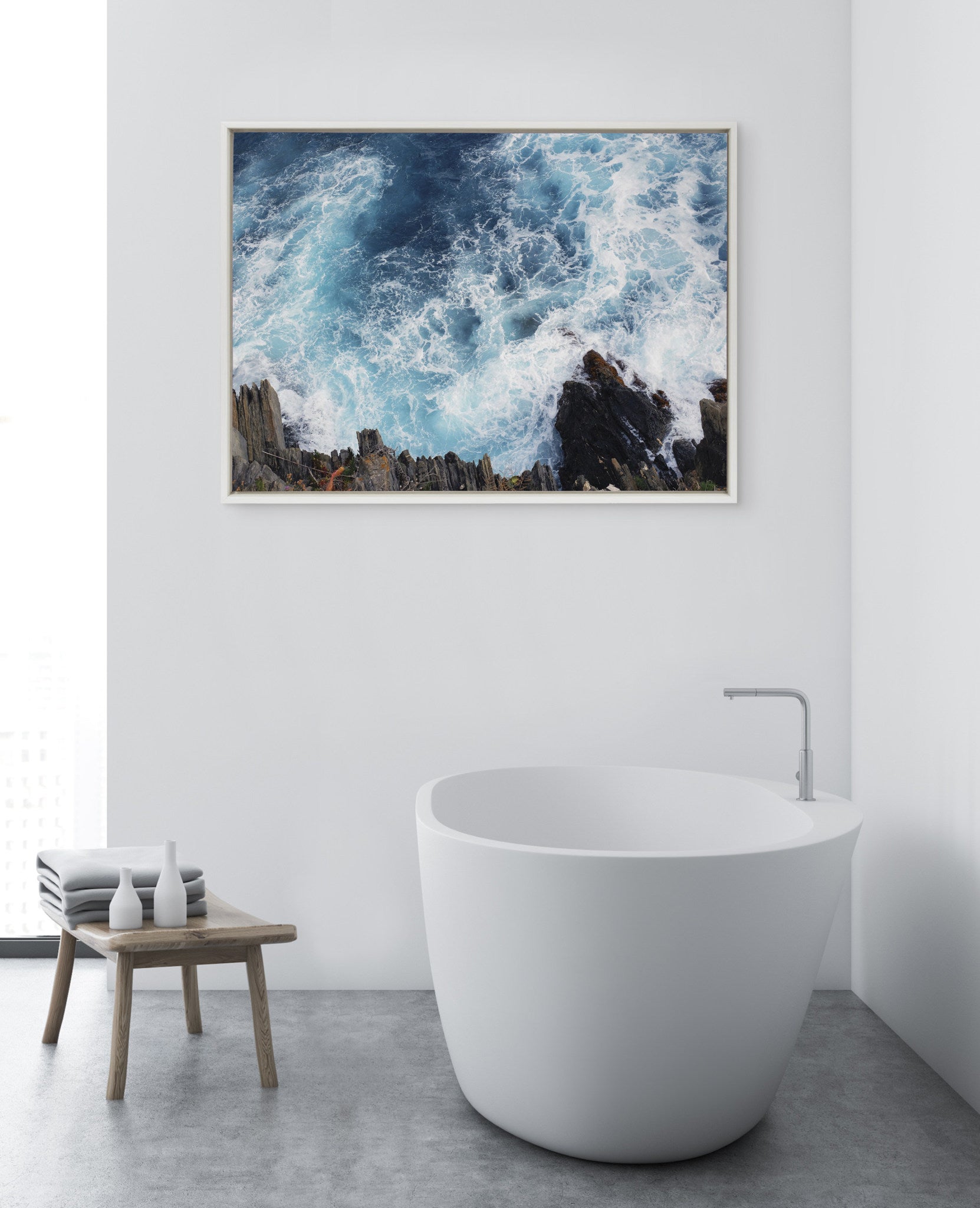 Sylvie Sea Foam Framed Canvas by Rachel Bolgov