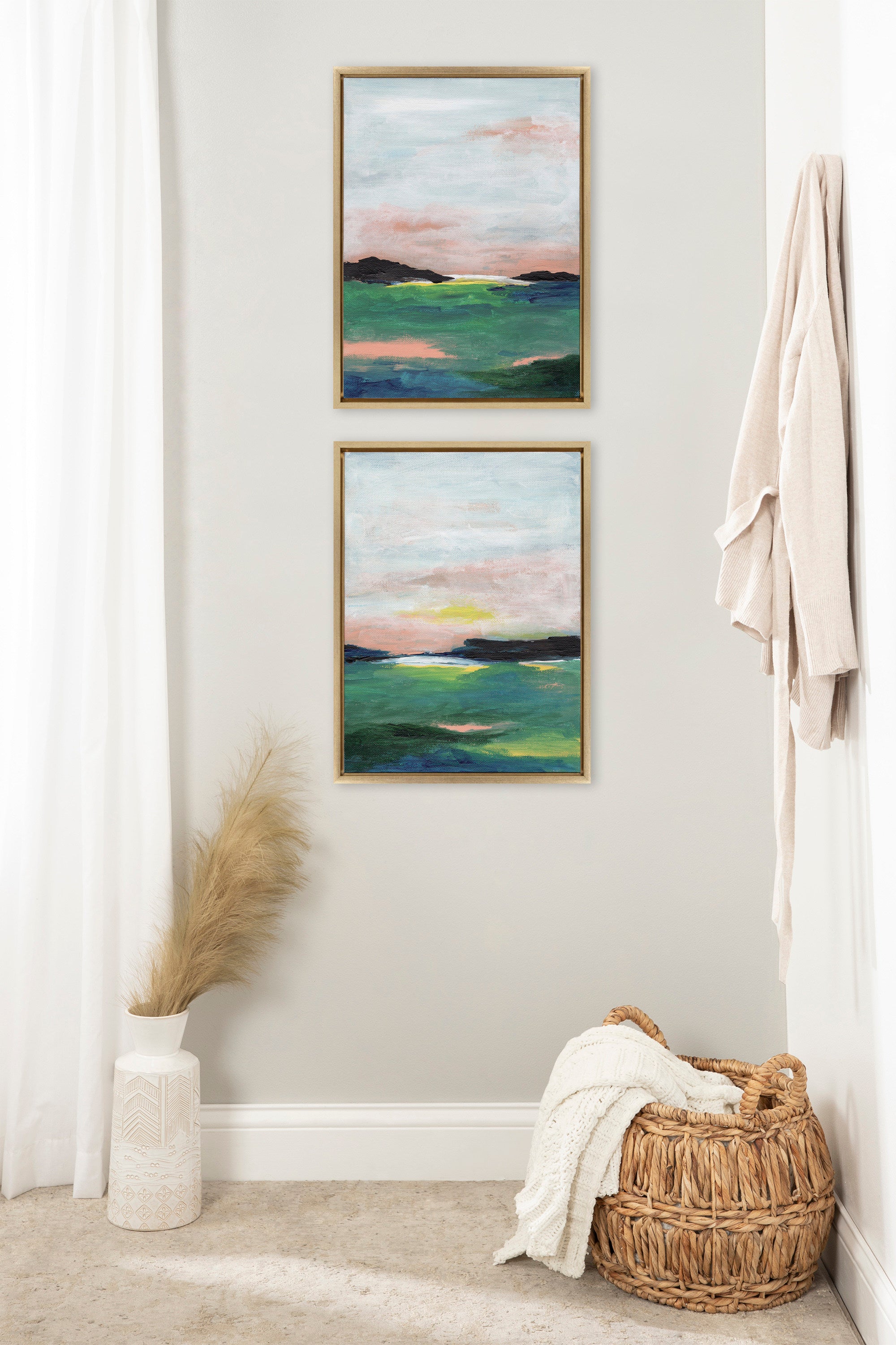 Sylvie Golden Peach Coast l and II Framed Canvas Art Set by Nikita Jariwala
