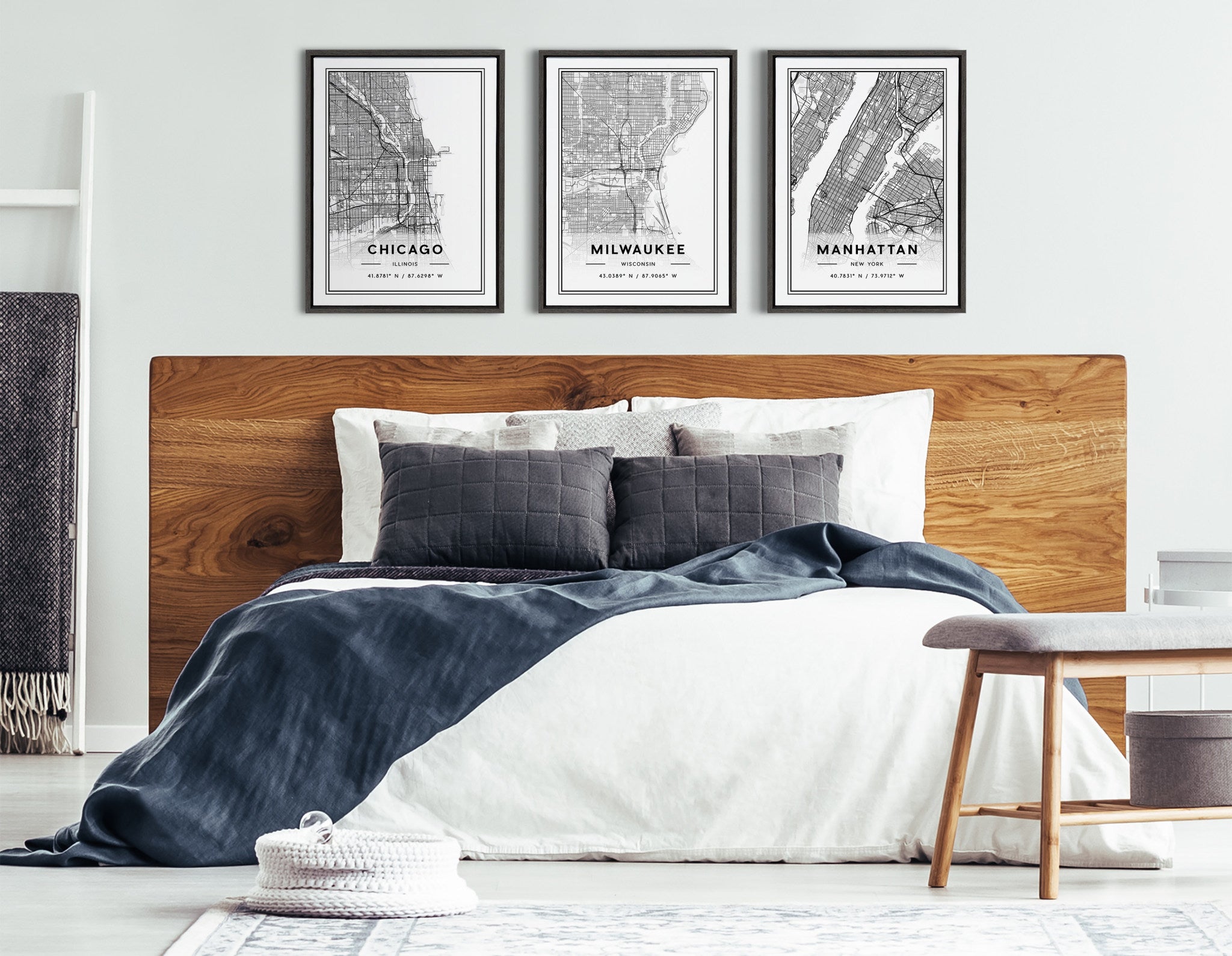 Sylvie Manhattan Modern Map Framed Canvas by Jake Goossen