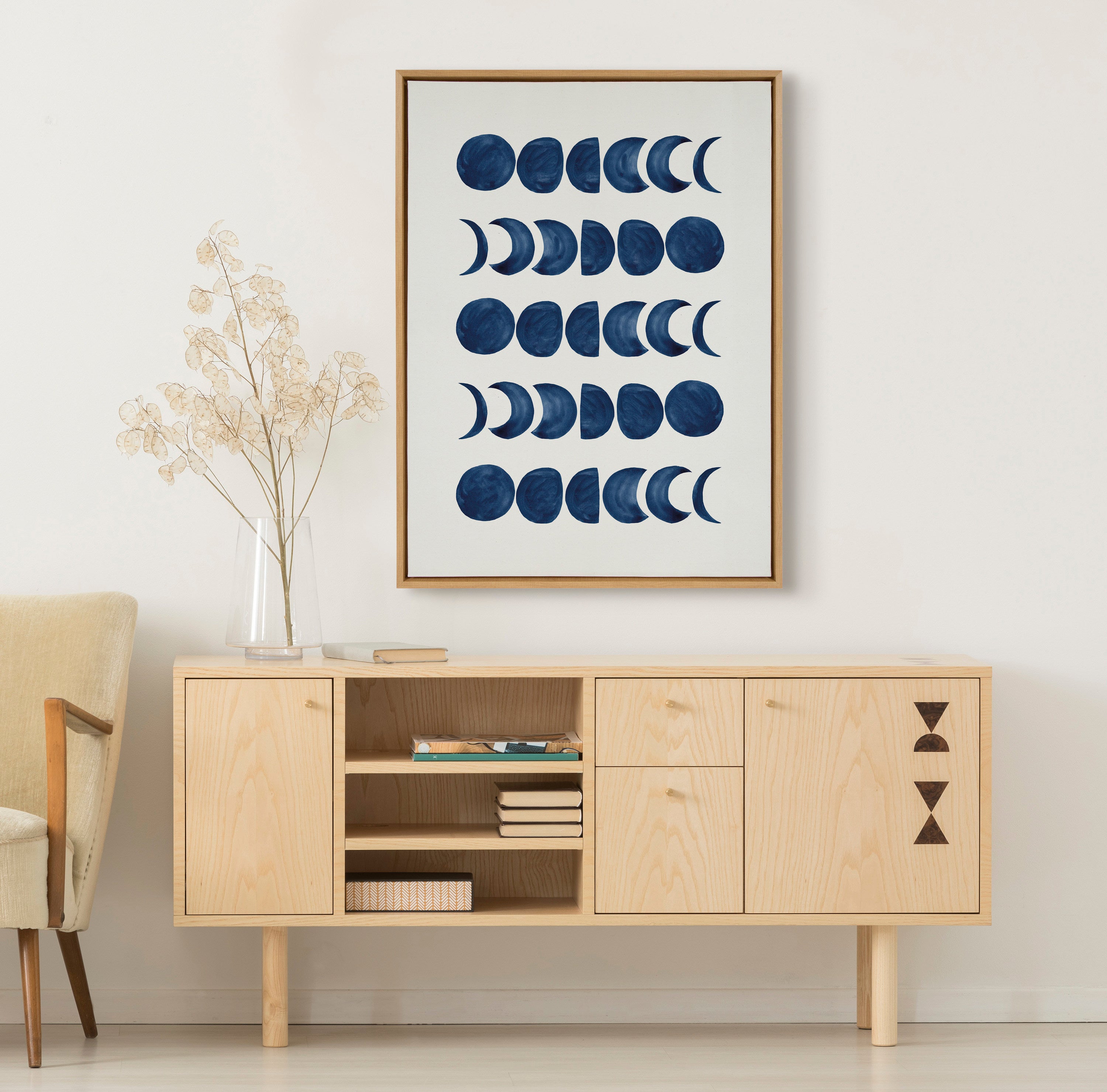 Sylvie Moon Phases Framed Canvas by Teju Reval of SnazzyHues