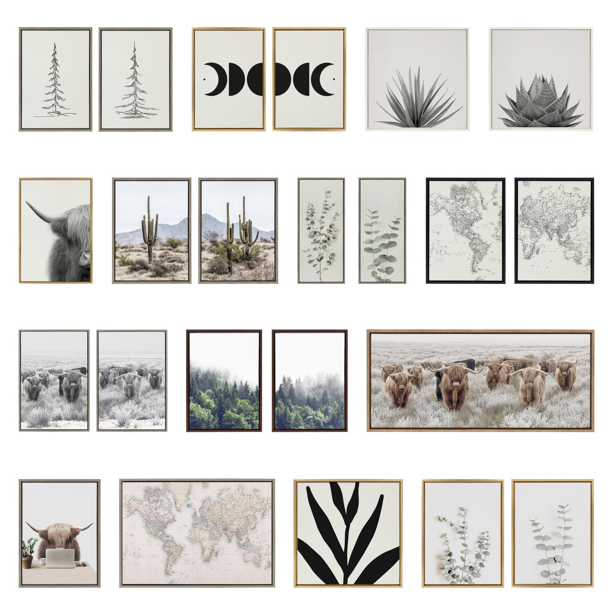 Sylvie Muted Illustrated Botanical Black and White Framed Canvas by The Creative Bunch Studio