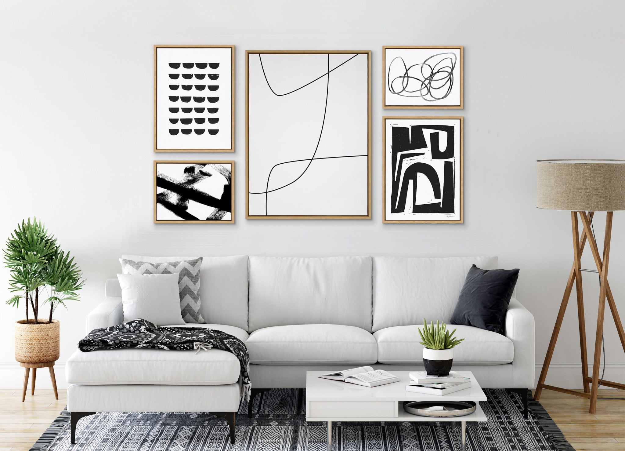 Sylvie Modern Abstract Framed Canvas Set