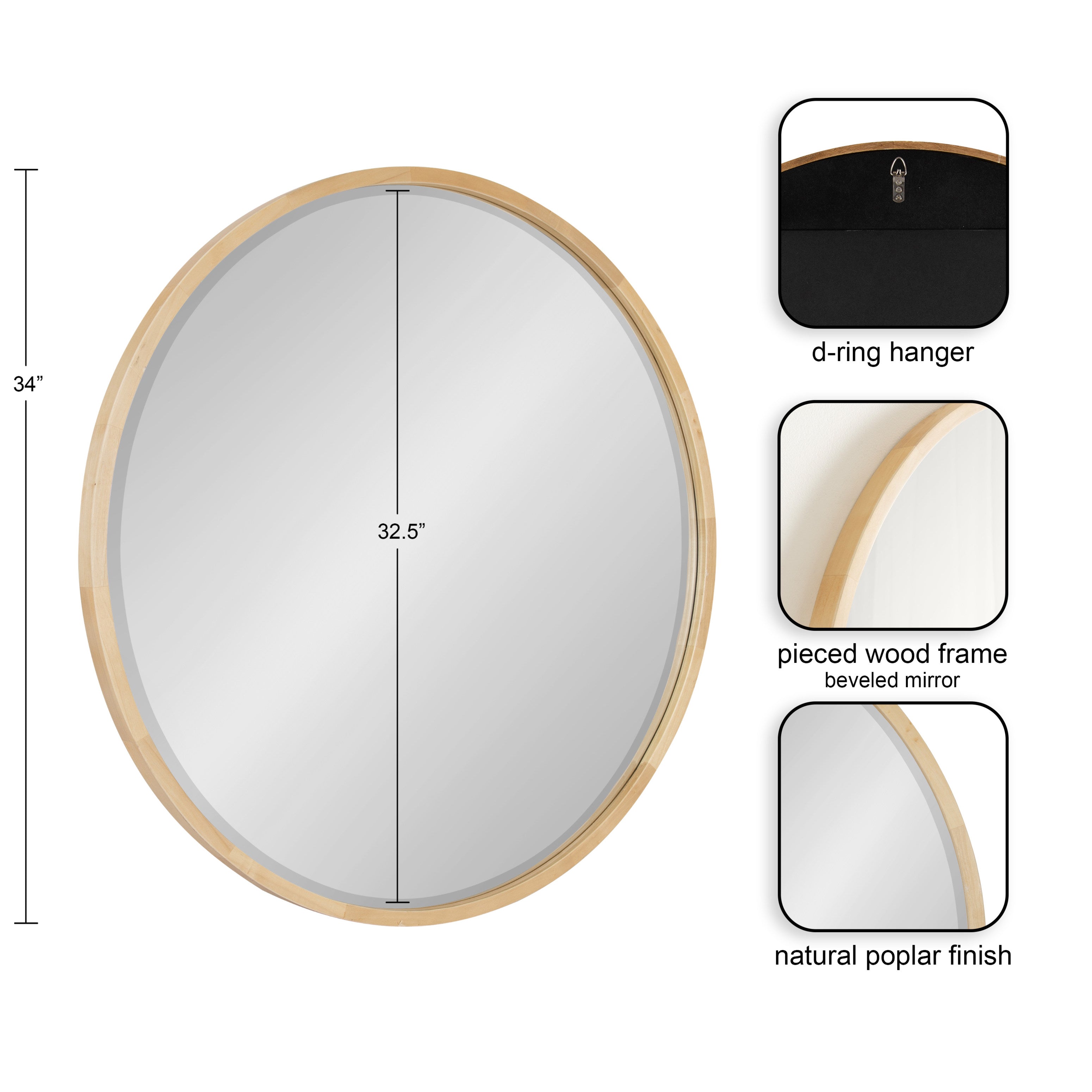 McLean Round Wood Framed Wall Mirror