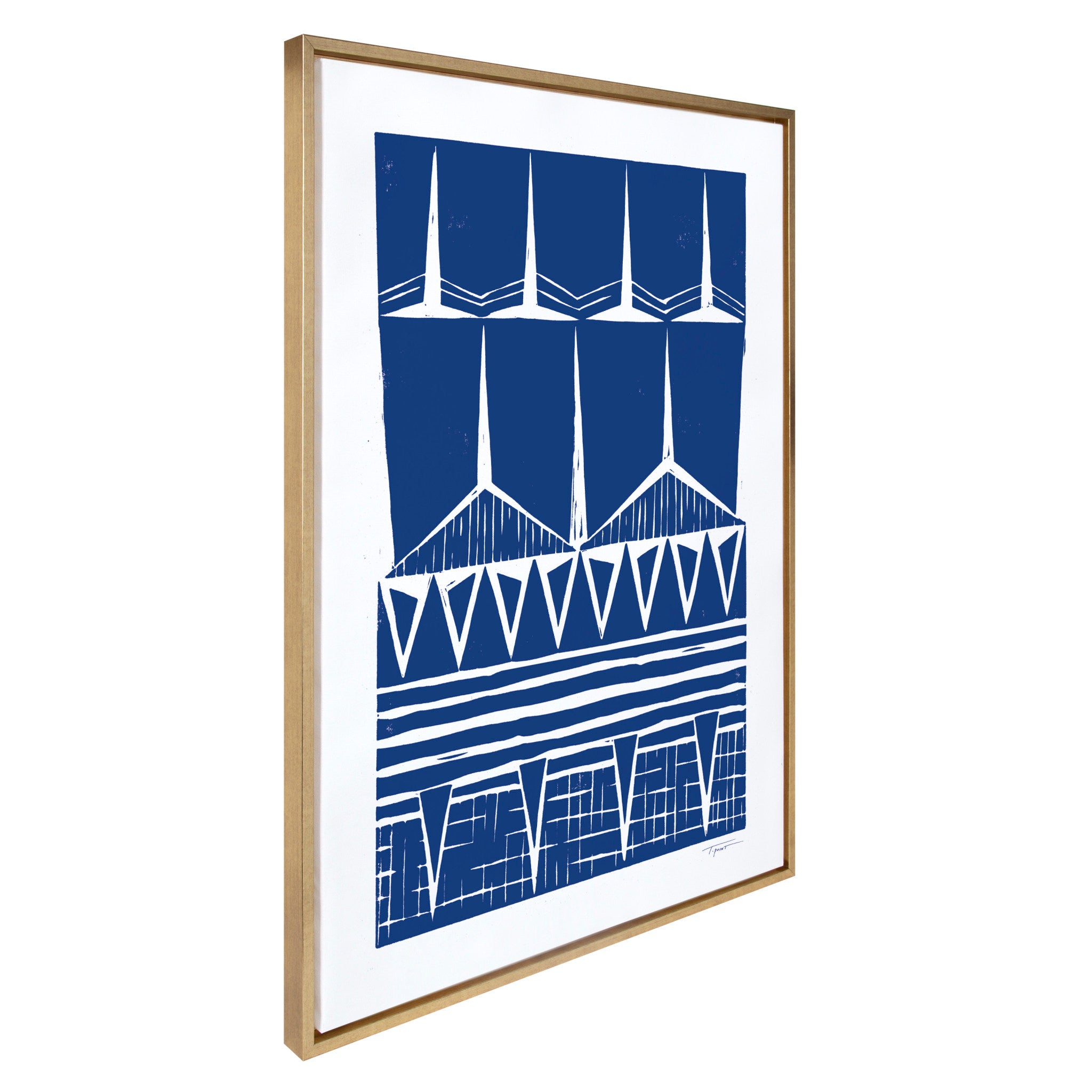 Sylvie Modern Tribal Block Print Indigo Framed Canvas by Statement Goods