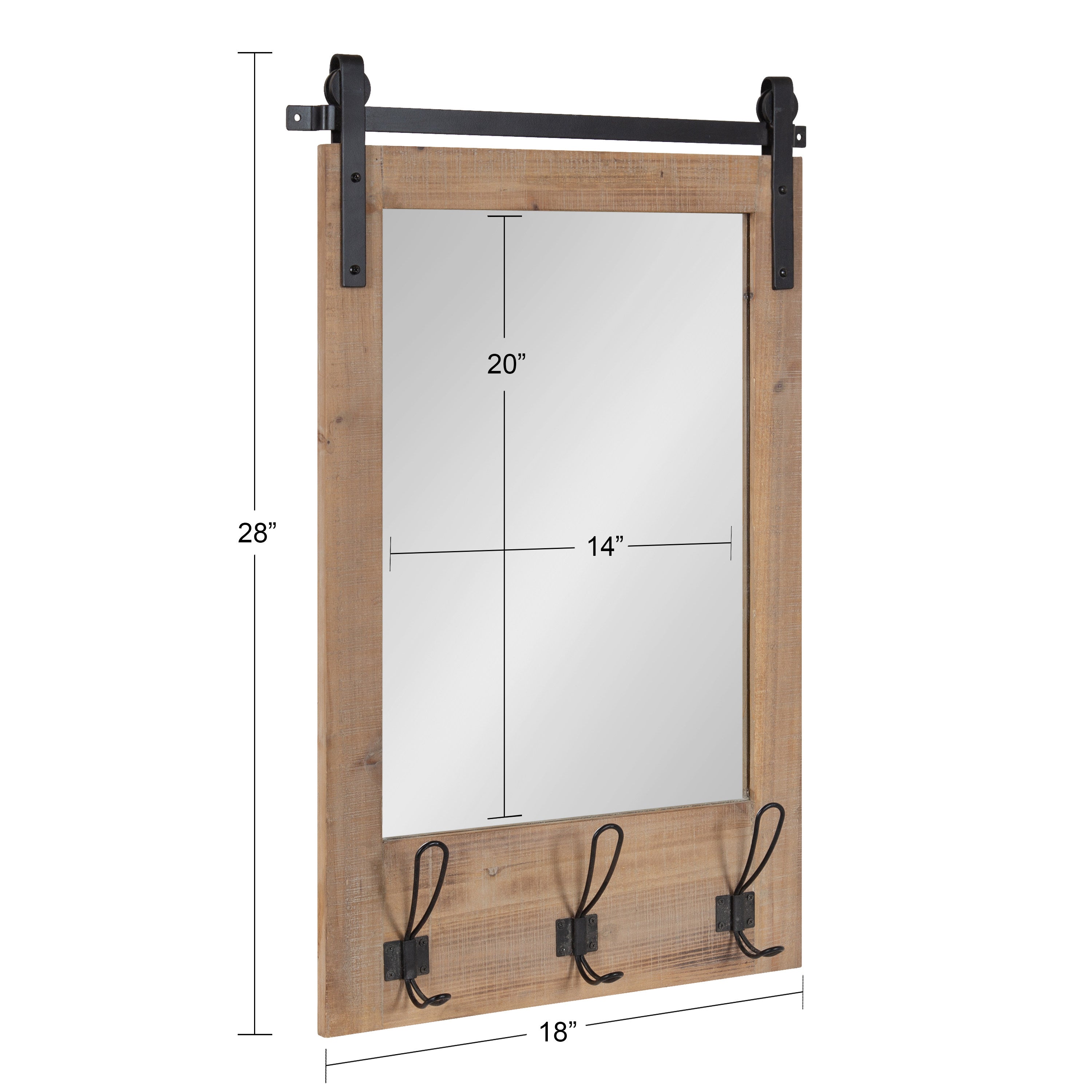Cates Wood Framed Wall Mirror with Hooks