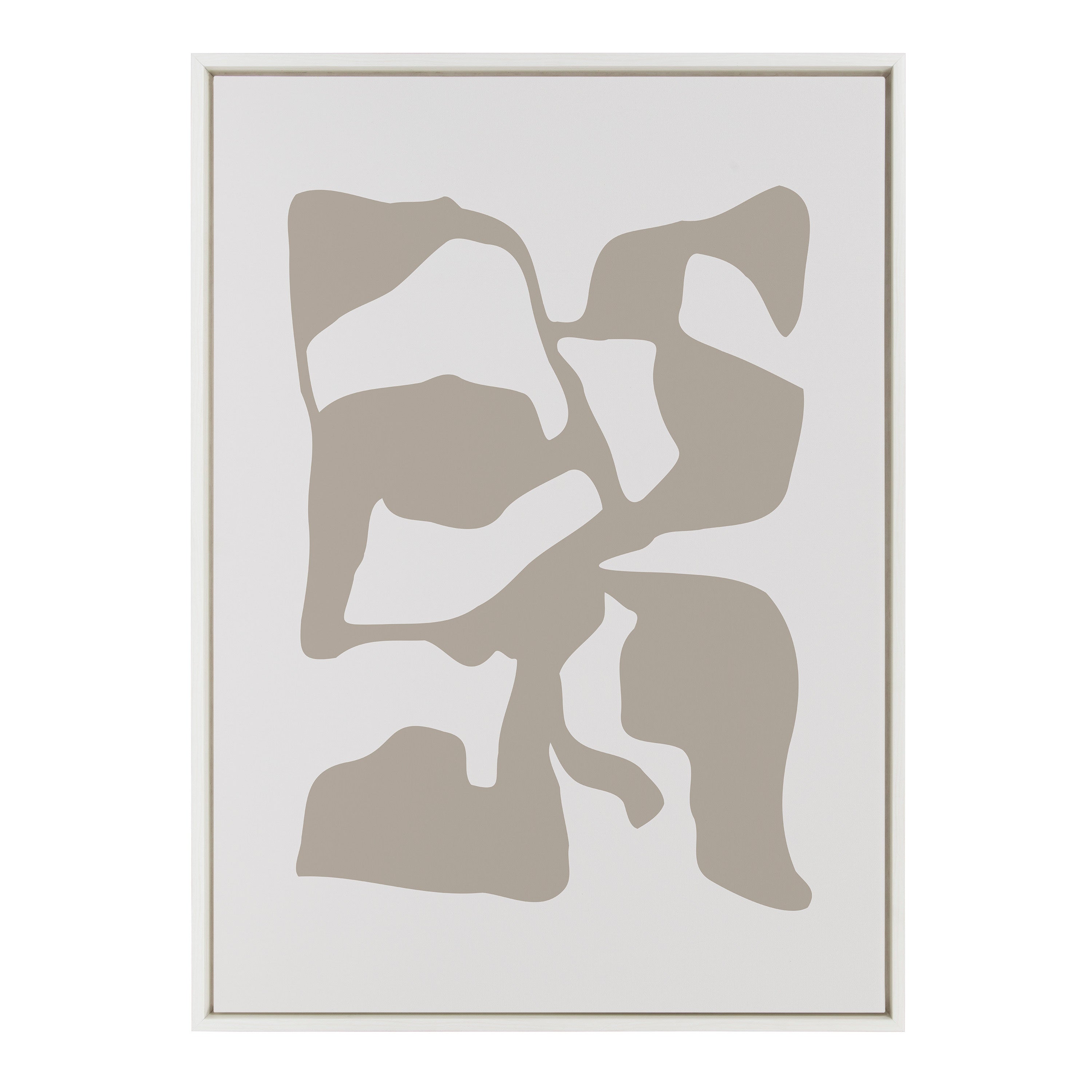 Sylvie Distorted Shapes of Tan and White Framed Canvas by The Creative Bunch Studio