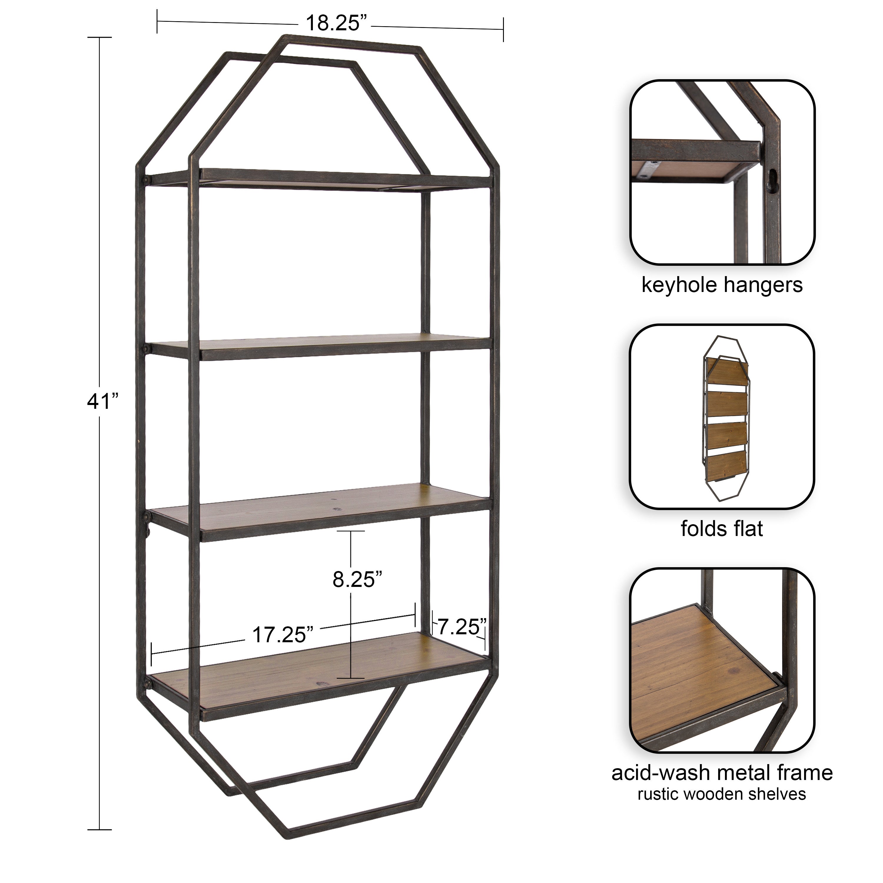 Adela Octagon Wood and Metal Shelf