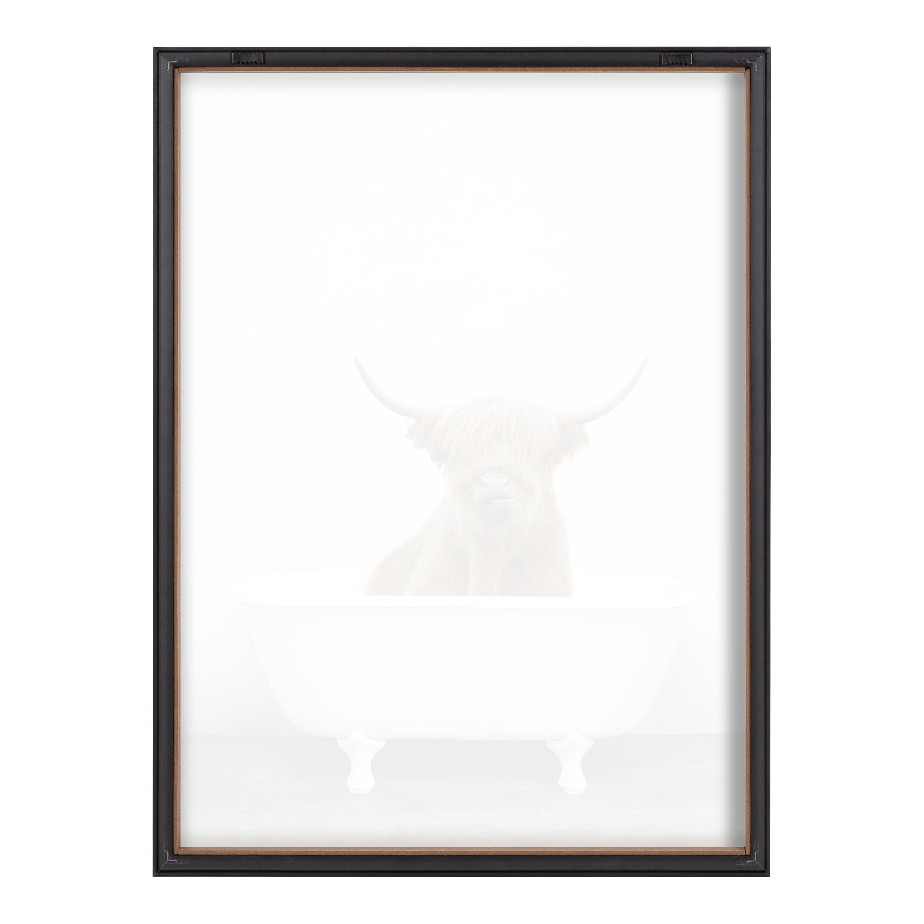 Blake Highland Cow in Tub Color Framed Printed Glass by Amy Peterson Art Studio